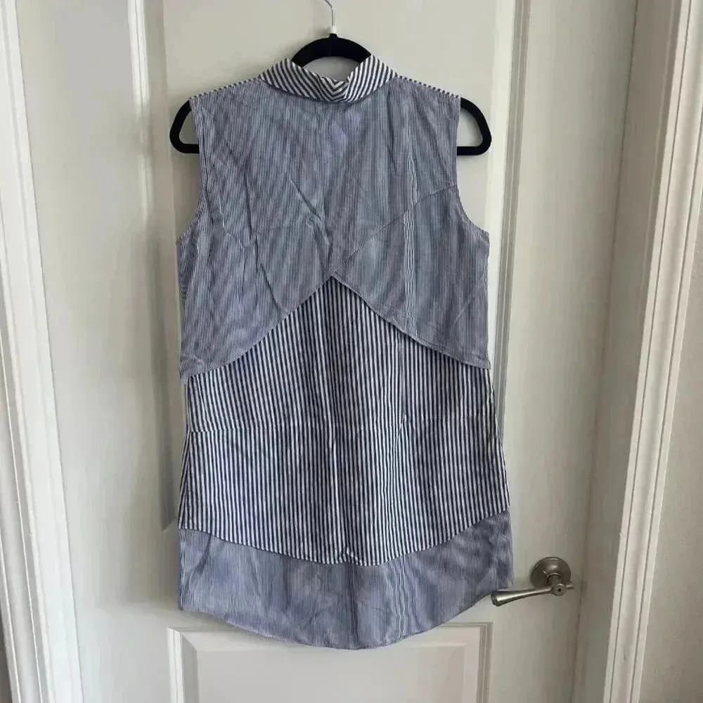 421 Derek Lam 10 Crosby Striped Button Up Tunic Dress Size 6 Color Blue - Image 5