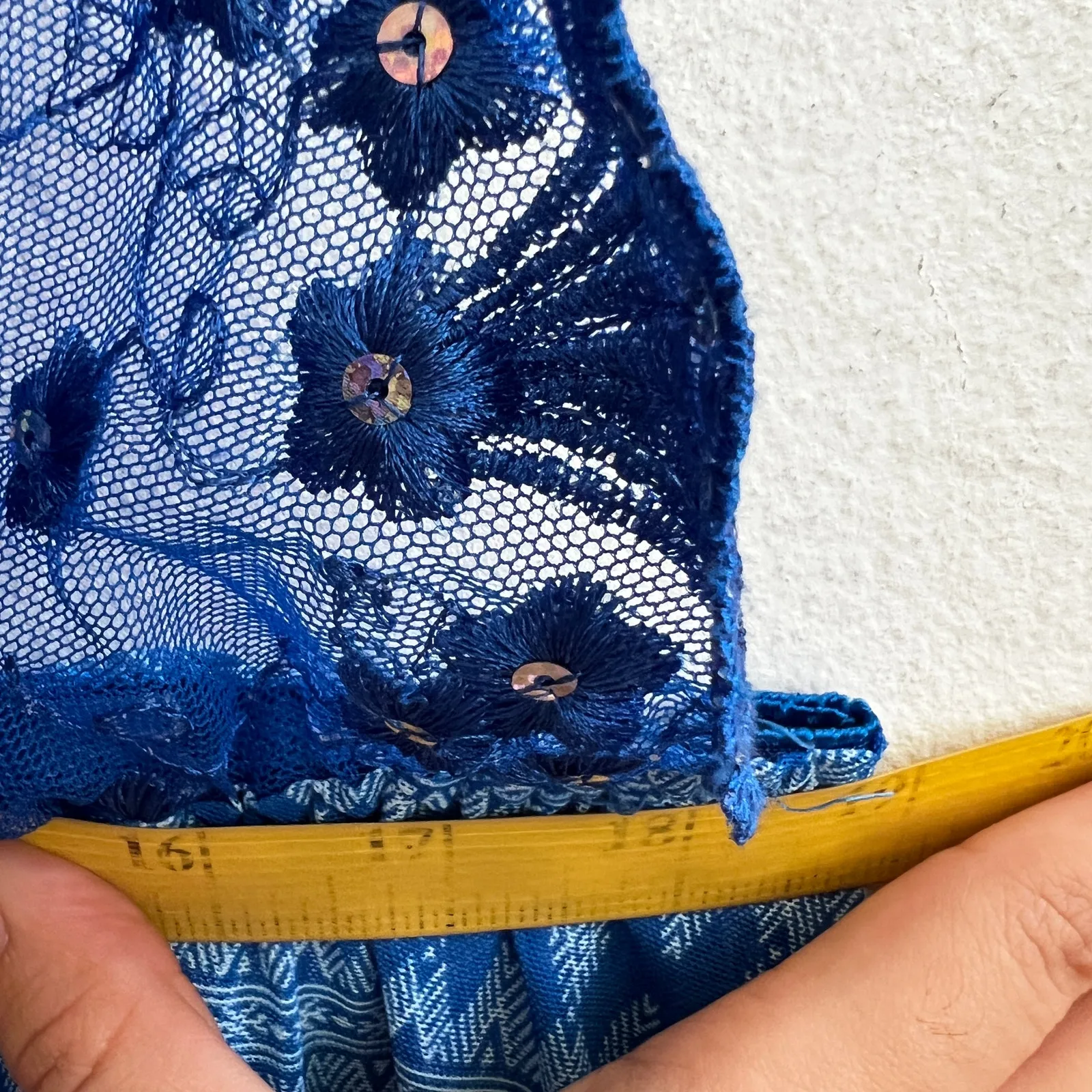 Blue Sheer Sequin Babydoll Slip‎ Top Y2K 2000s Glam Fairycore Fairy Grunge Large - Image 4