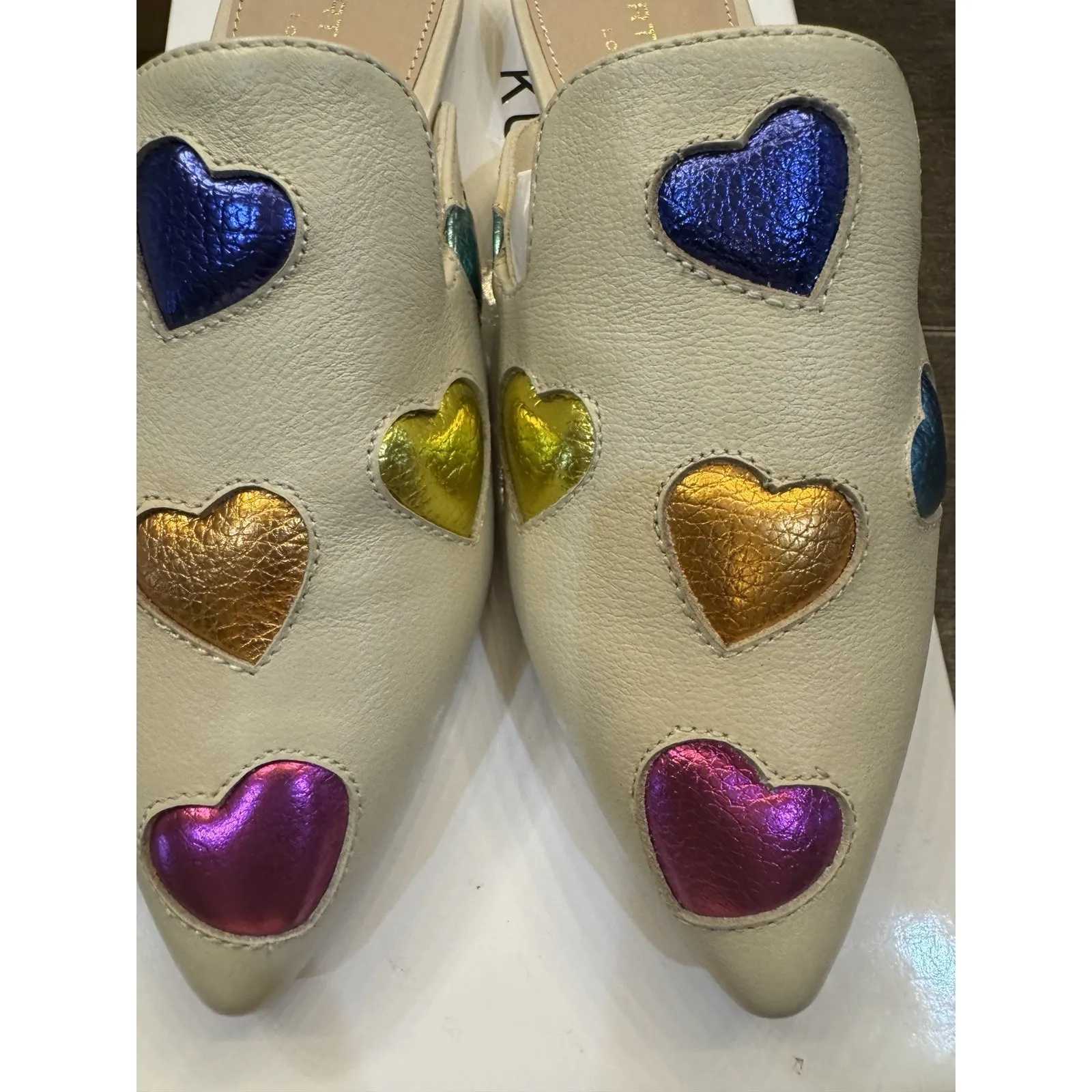 KURT GEIGER LONDON Women's‎ Otter Love Heart Embossed Pointed Toe Mules Size 5.5 - Image 3