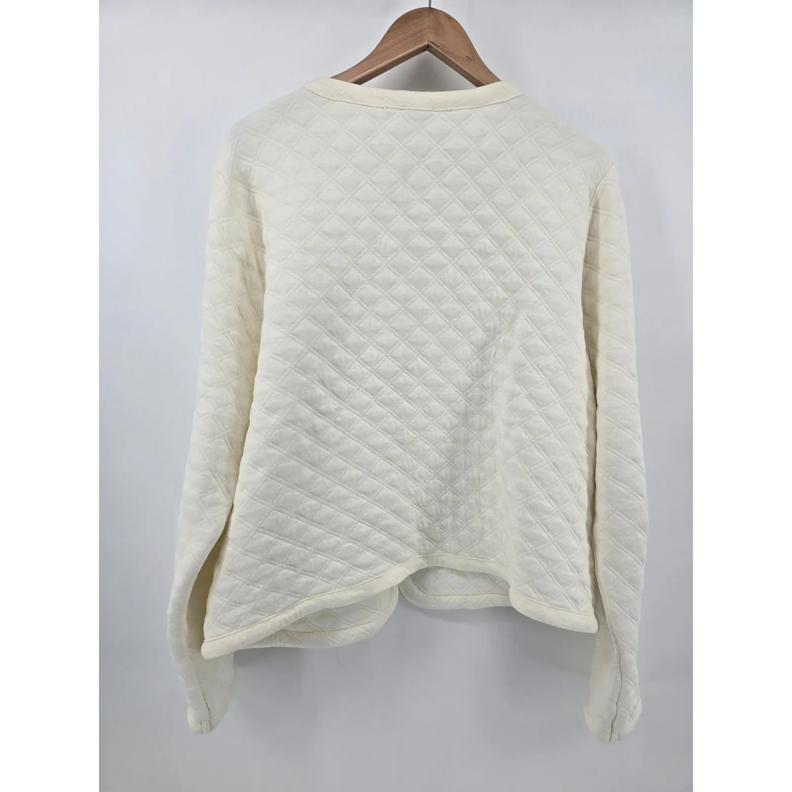 J. Crew Quilted Cardigan Sweater Cream XL V Neck Open Front Pockets - Image 3