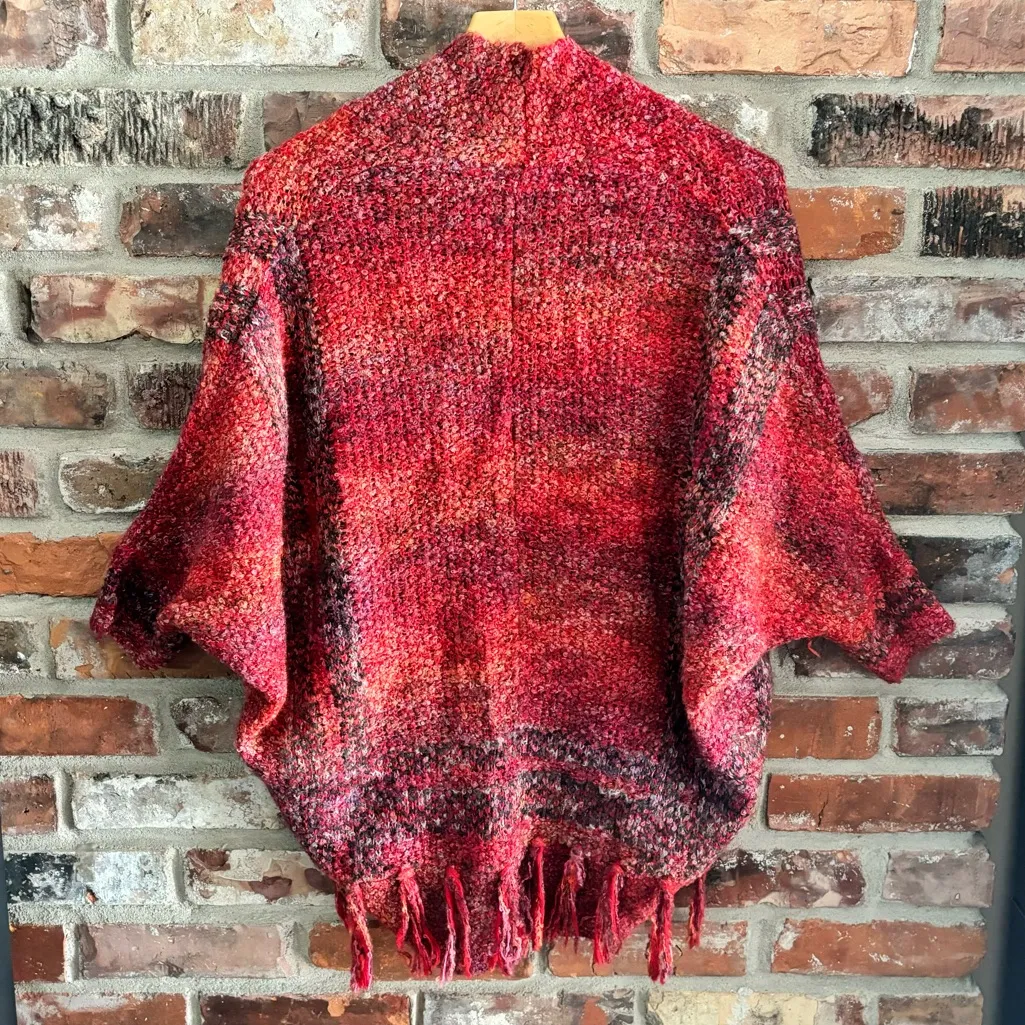 Sleeping On Snow Anthropologie Red Wool Fringe Cocoon Cardigan Sweater, S - Image 5