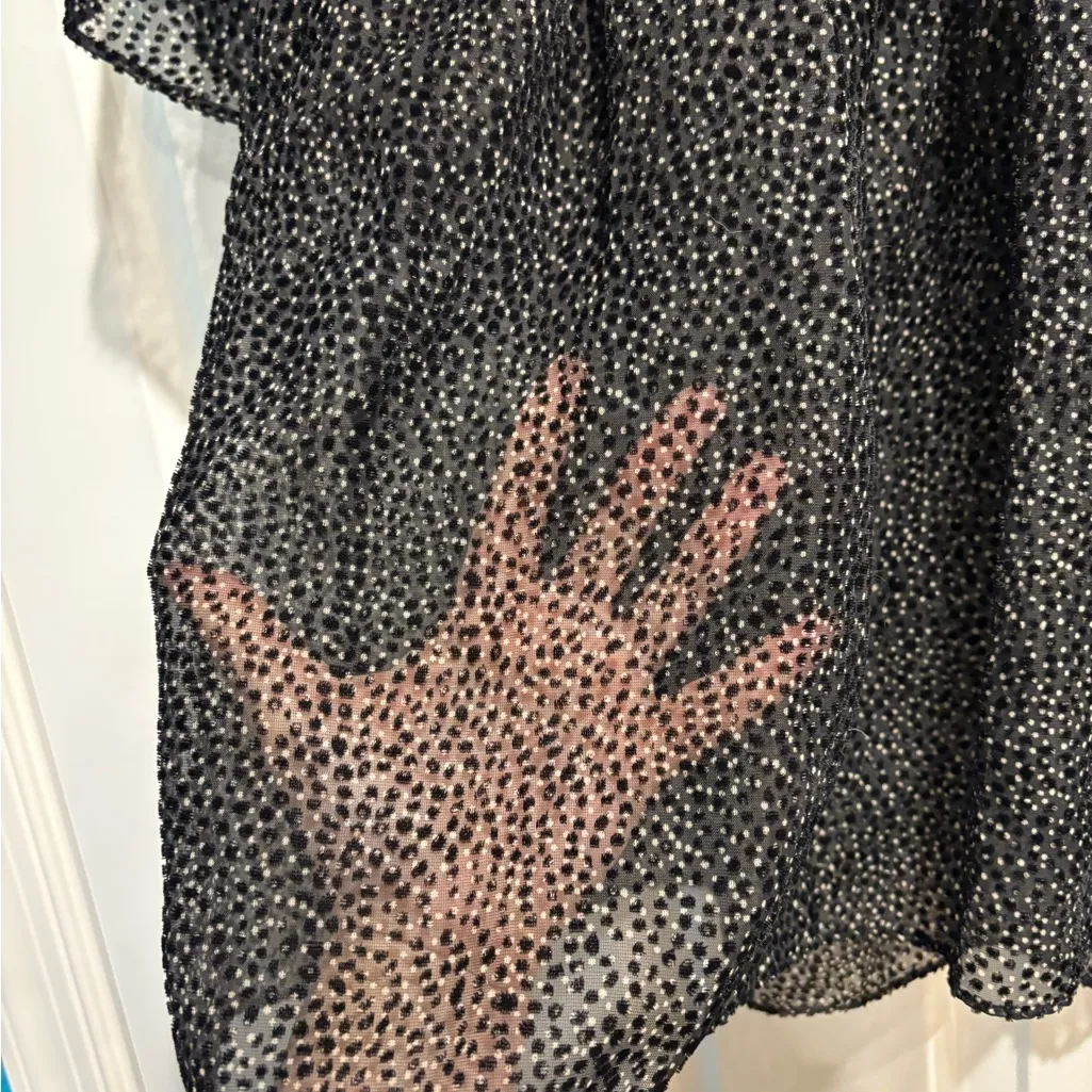 Margaret O'Leary black sheer burnout velvet dot lace yoke blouse top sz S - Image 2