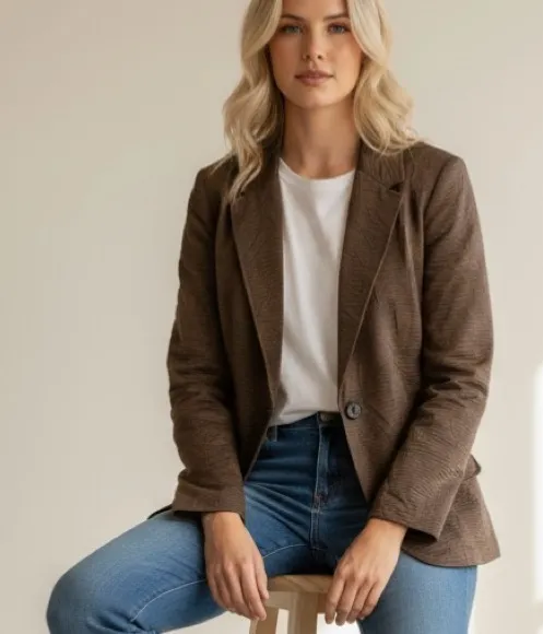 Coldwater Creek Blazer Brown Textured One Button 10/12 Work Job Office Casual - Image 1