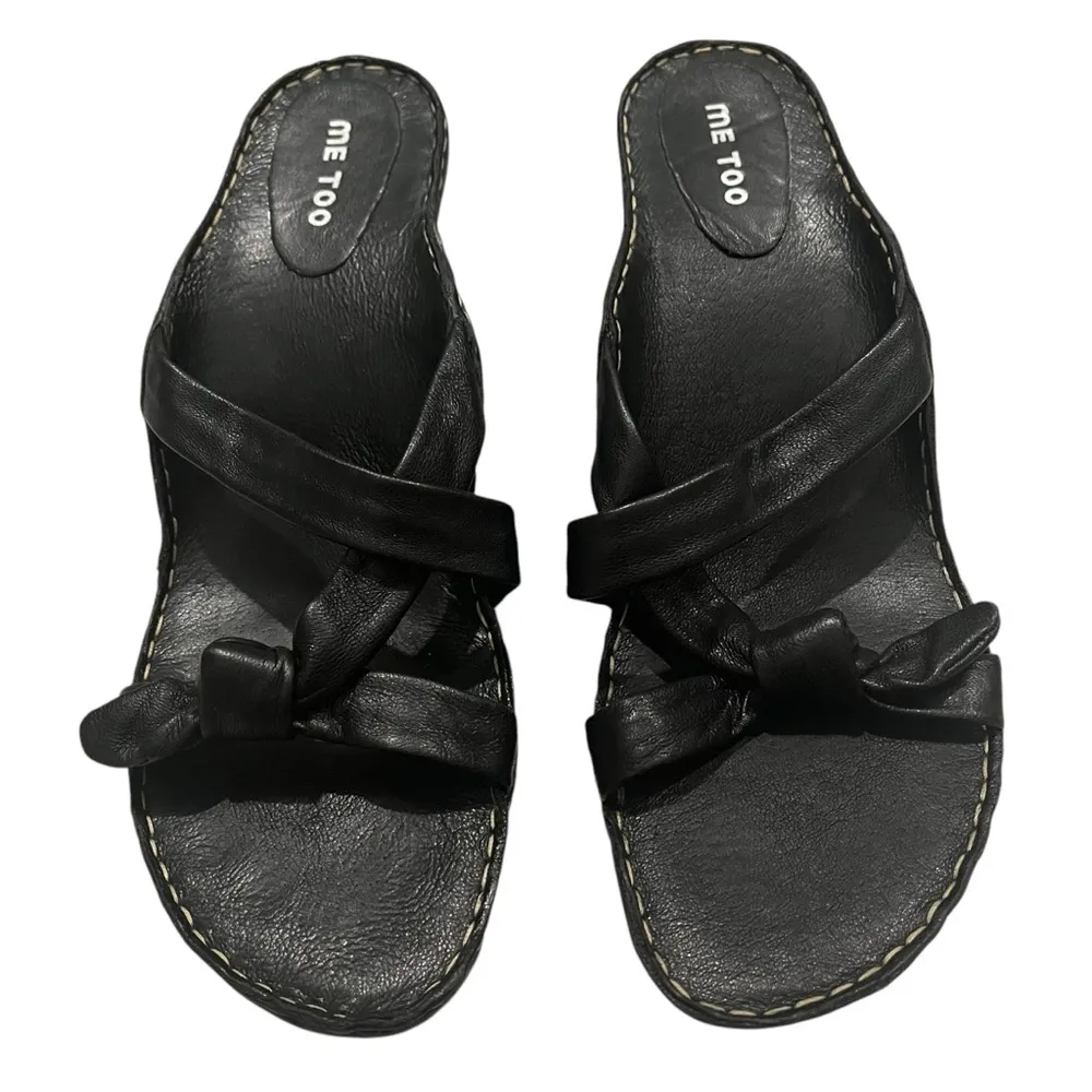 Me Too Frances Black Leather Strappy Sexy Knot Sandal, Sz 8.5 - Image 2