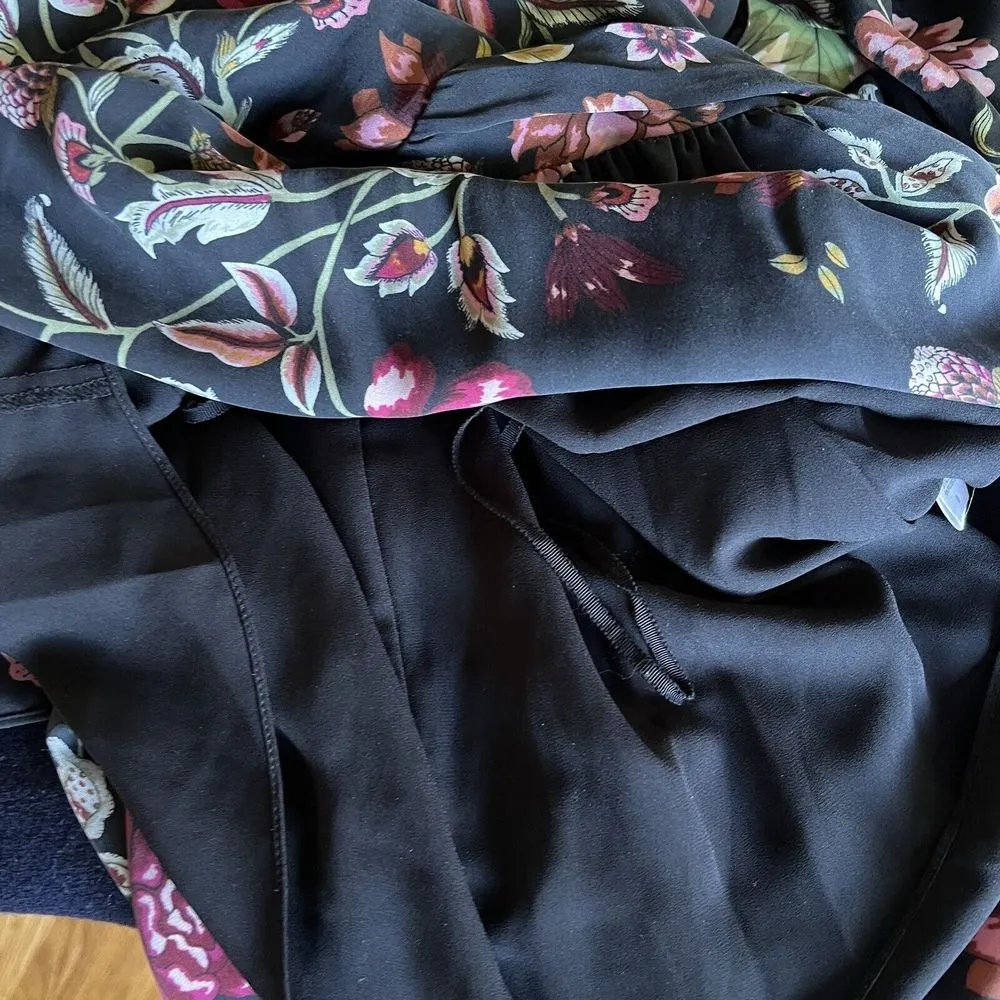 ALC‎ Haven 100% silk Dress Rusched Silk Floral Chiffon Print Black Lined - Image 15