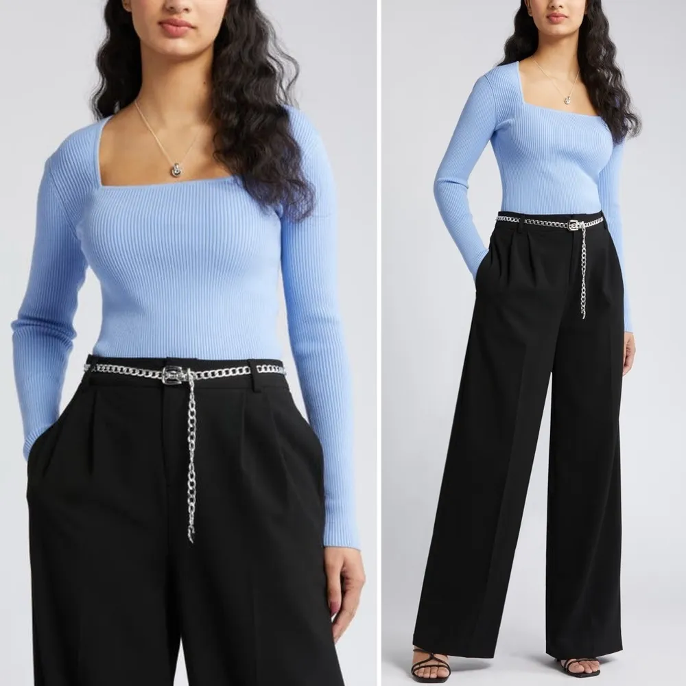 NWT Nordstrom Open Edit Luxe Sculpt Square Neck Rib Sweater, Size XL - Image 2