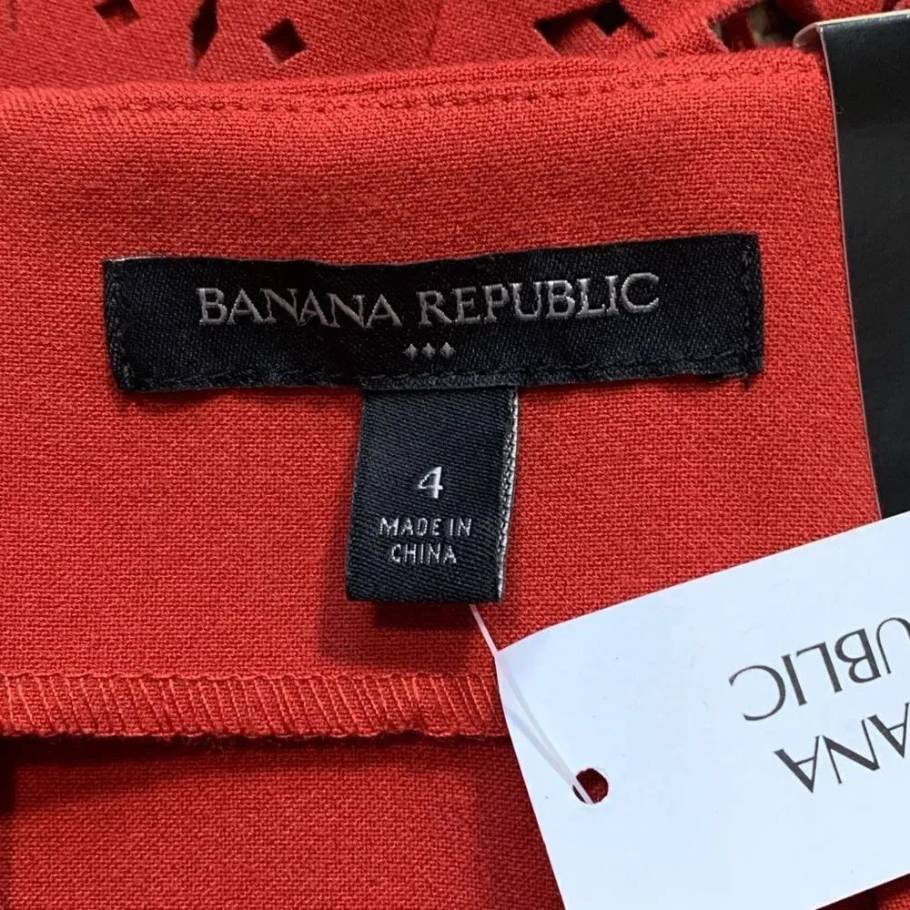 Banana Republic Factory Skirt Tailored Pencil Clay Red Geometric Cutout Office Size 4 - Image 7