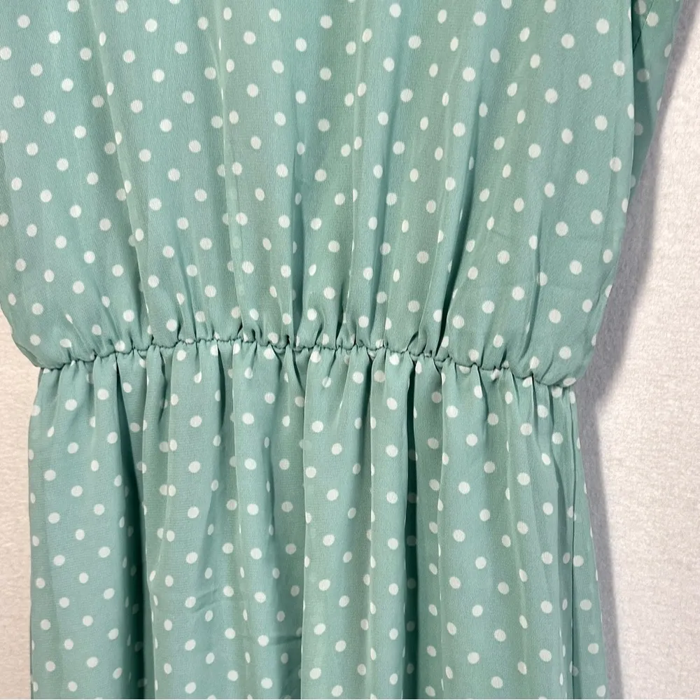 Mint Green Polka Dot Dress Women's S Sleeveless Elastic Waist Lined Hi Low - Image 2