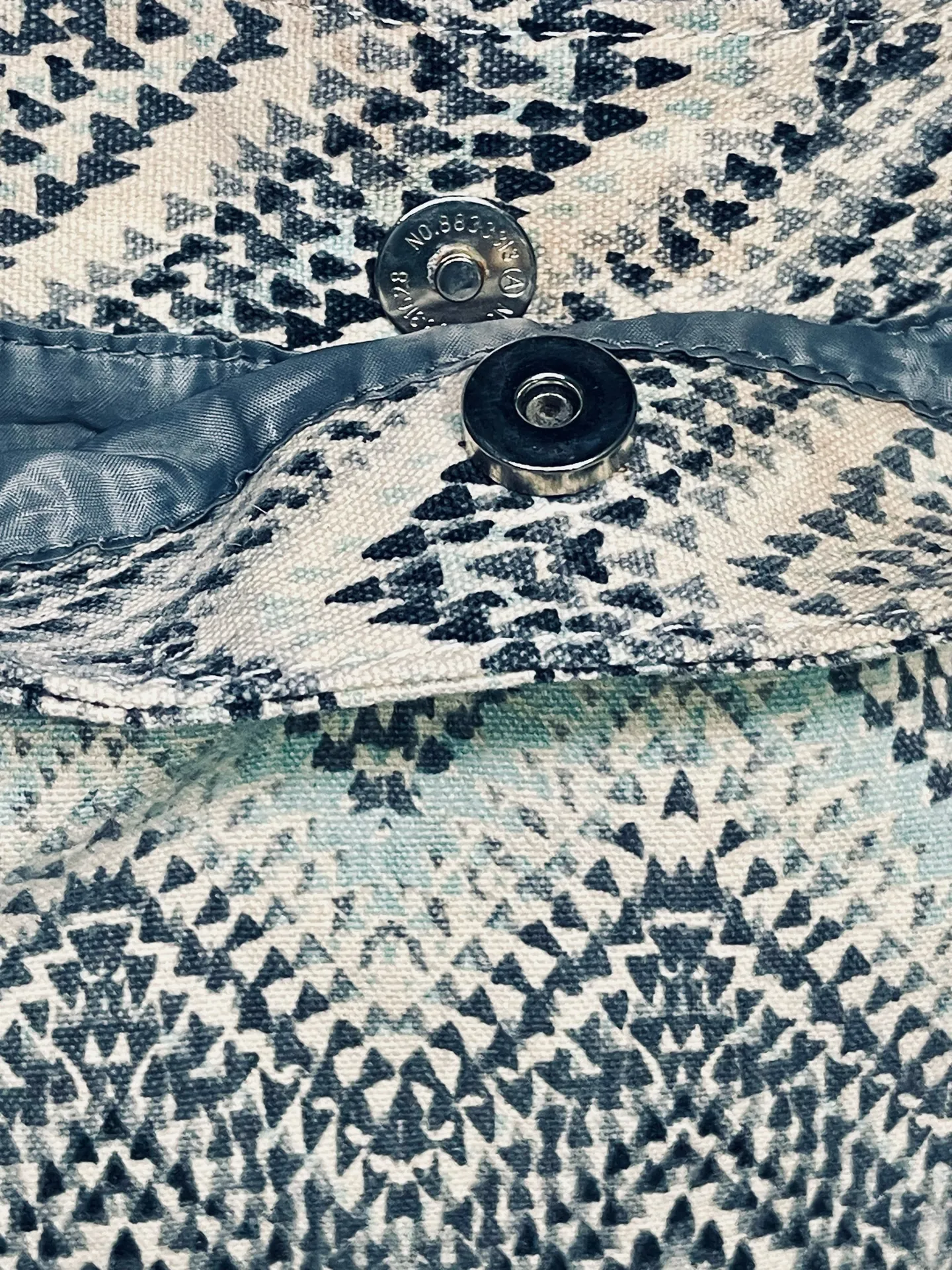 Steve Madden Canvas Shoulder Tote Bag Blue Gray Ivory Adjustable W Fringe Boho - Image 9