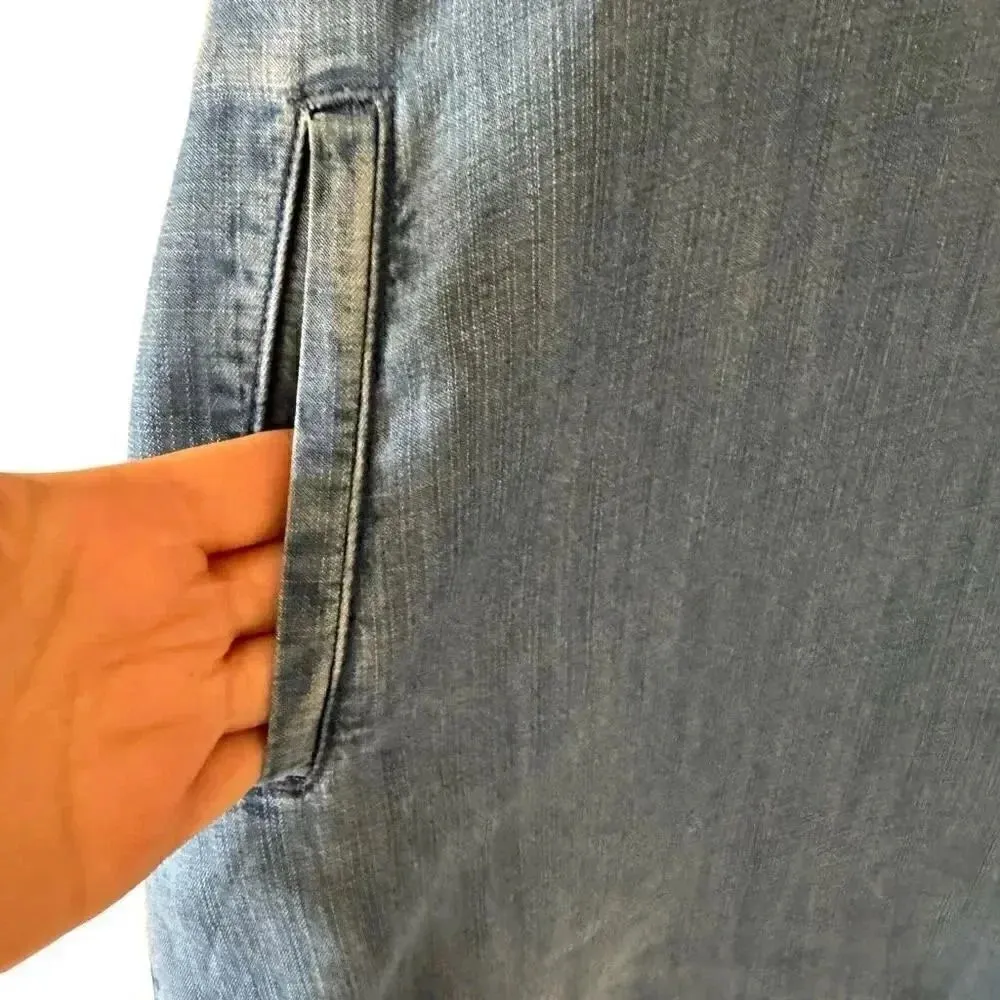 Anthropologie Cloth & Stone Roll Table Sleeve Mini Dress Collared Denim S # 1905 - Image 4