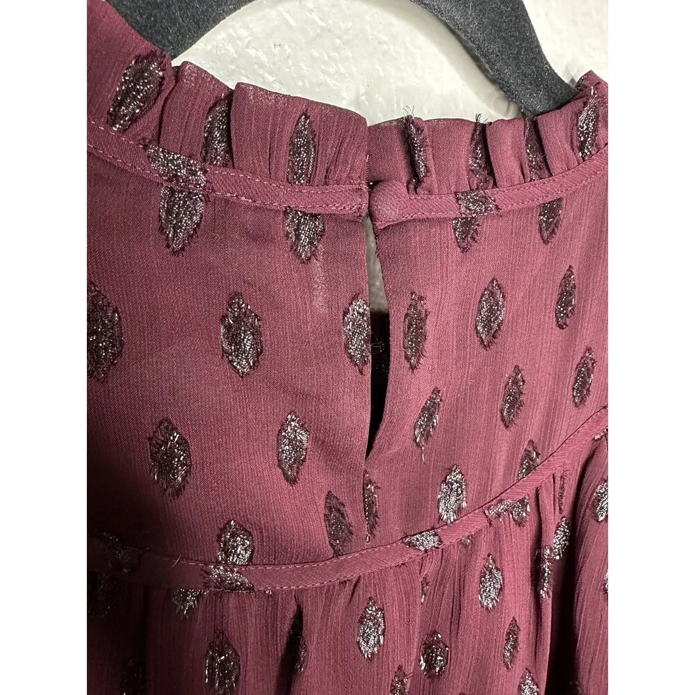 LOFT Blouse Womens XS Metallic Dot Ruffle Mock Neck Long Sleeve Top Shirt - Image 7