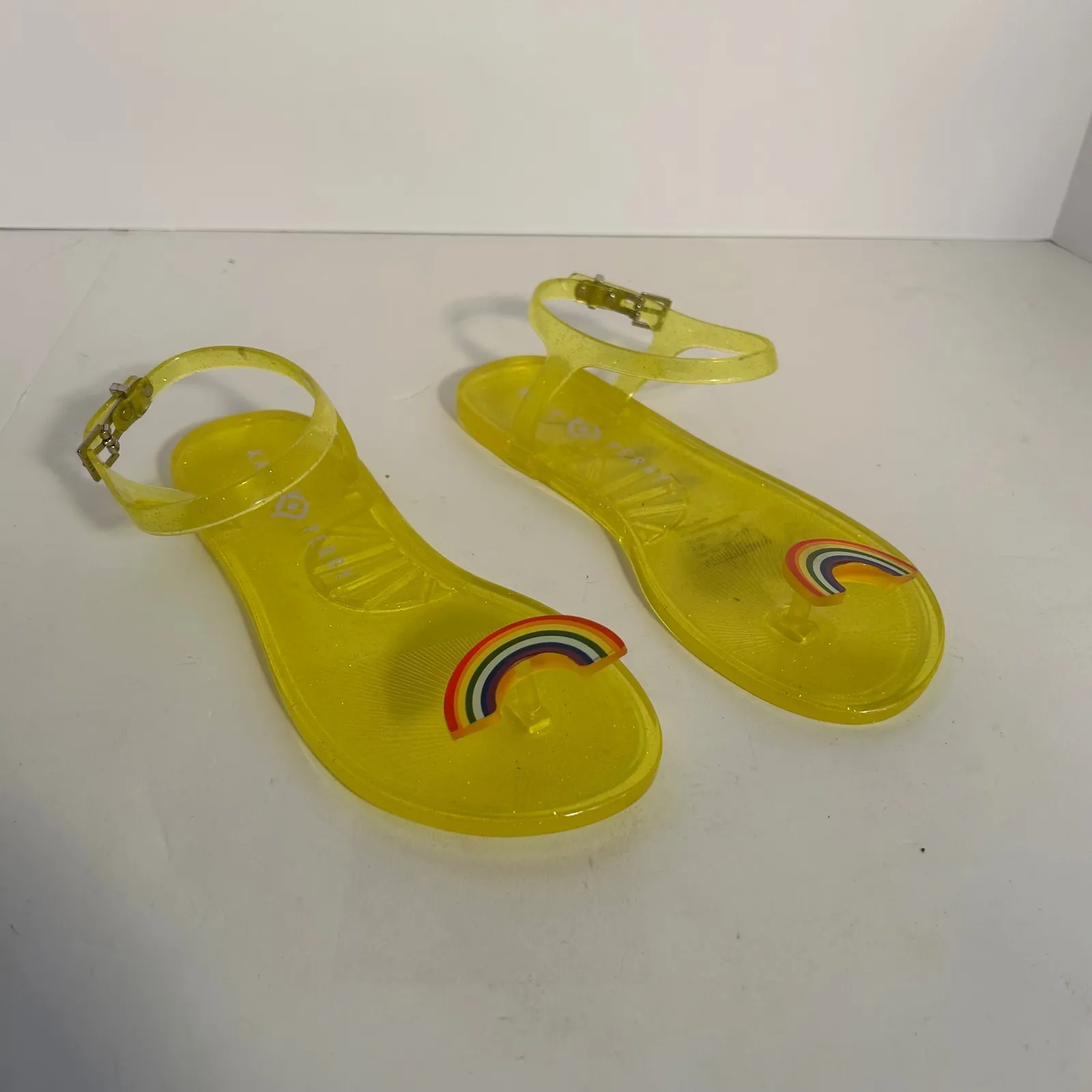 Katy Perry The Geli Jelly Sandals Yellow Rainbow Buckle Ankle Strap Women US 5 - Image 2