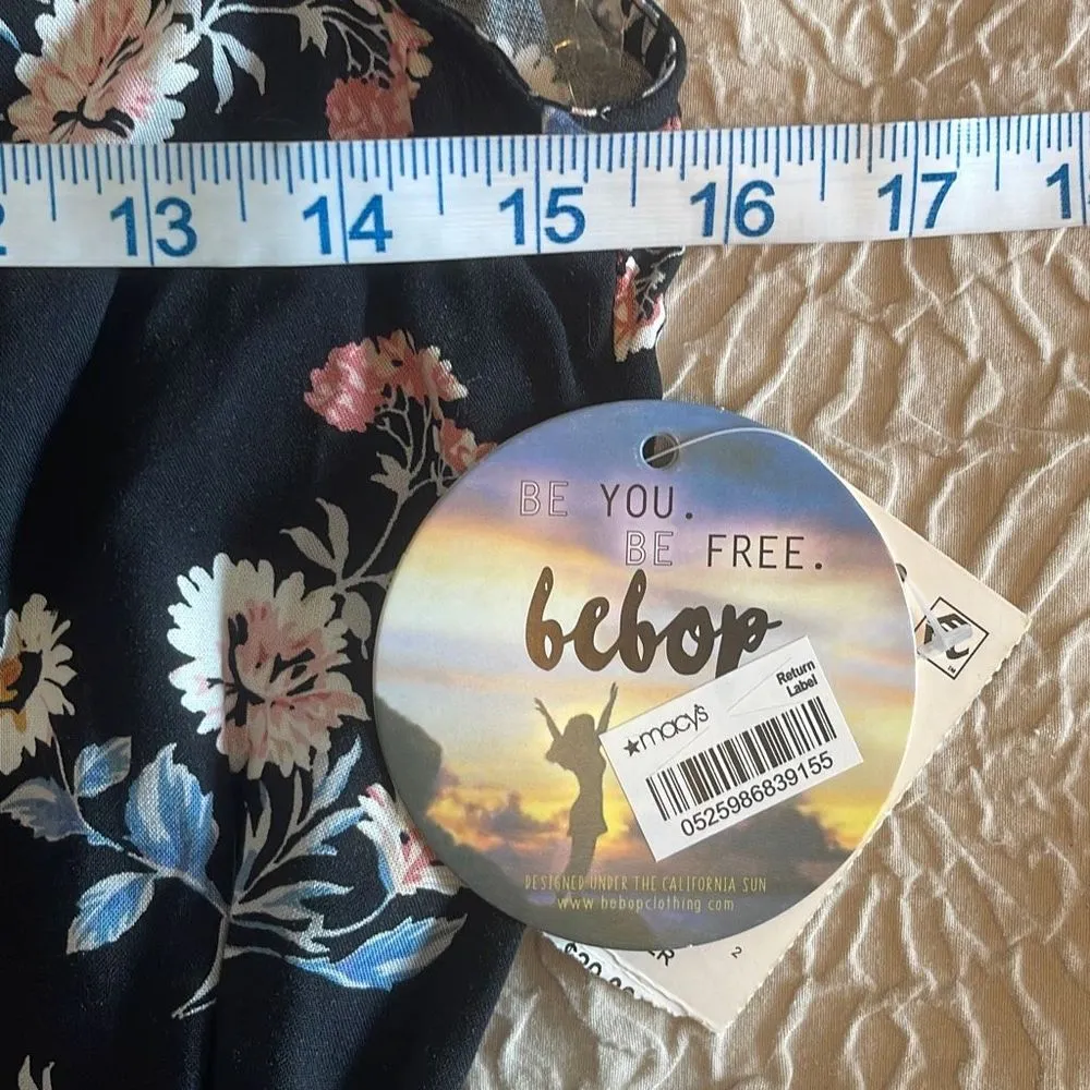 Womens Floral Romper Halter Neck Sleeveless Waist Tie Pocket Small Black - Image 10