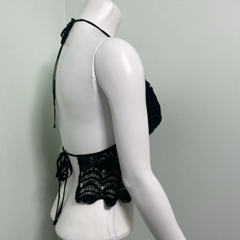 TOBI Bohemian Festival Crochet Lace Sexy Halter Tie Back Top small - Image 4