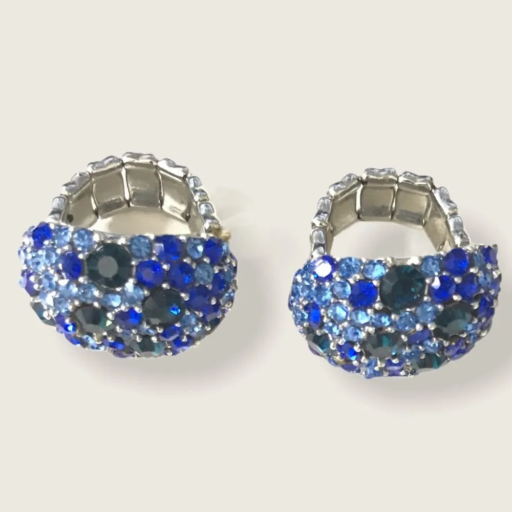 Cobalt & Aquamarine Encrusted Silver Stretch Rings - Image 6