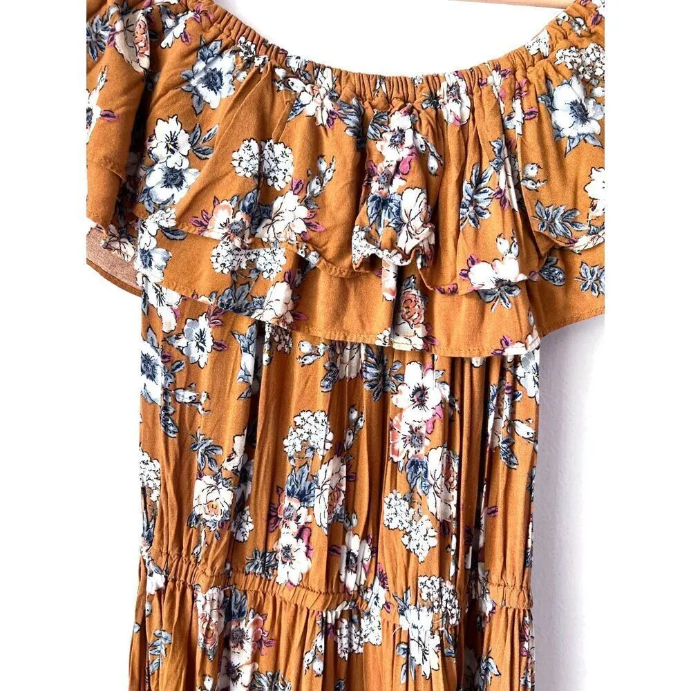 Candalite Dress romantic floral maxi off the shoulder ruffled fresh yellow XL. - Image 7