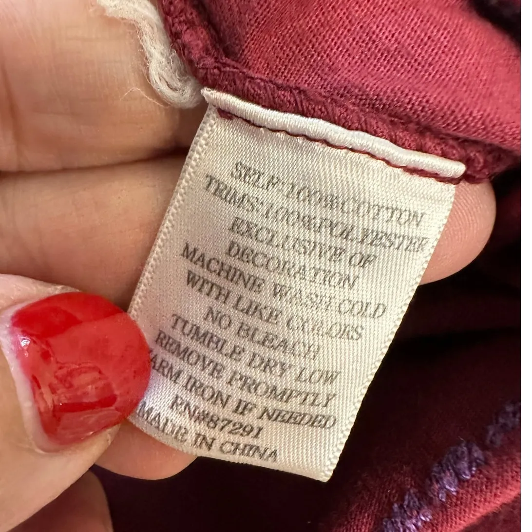 Johnny Was Tunic Floral Embroidered Maroon Cotton Jersey Empire Waist - Image 6