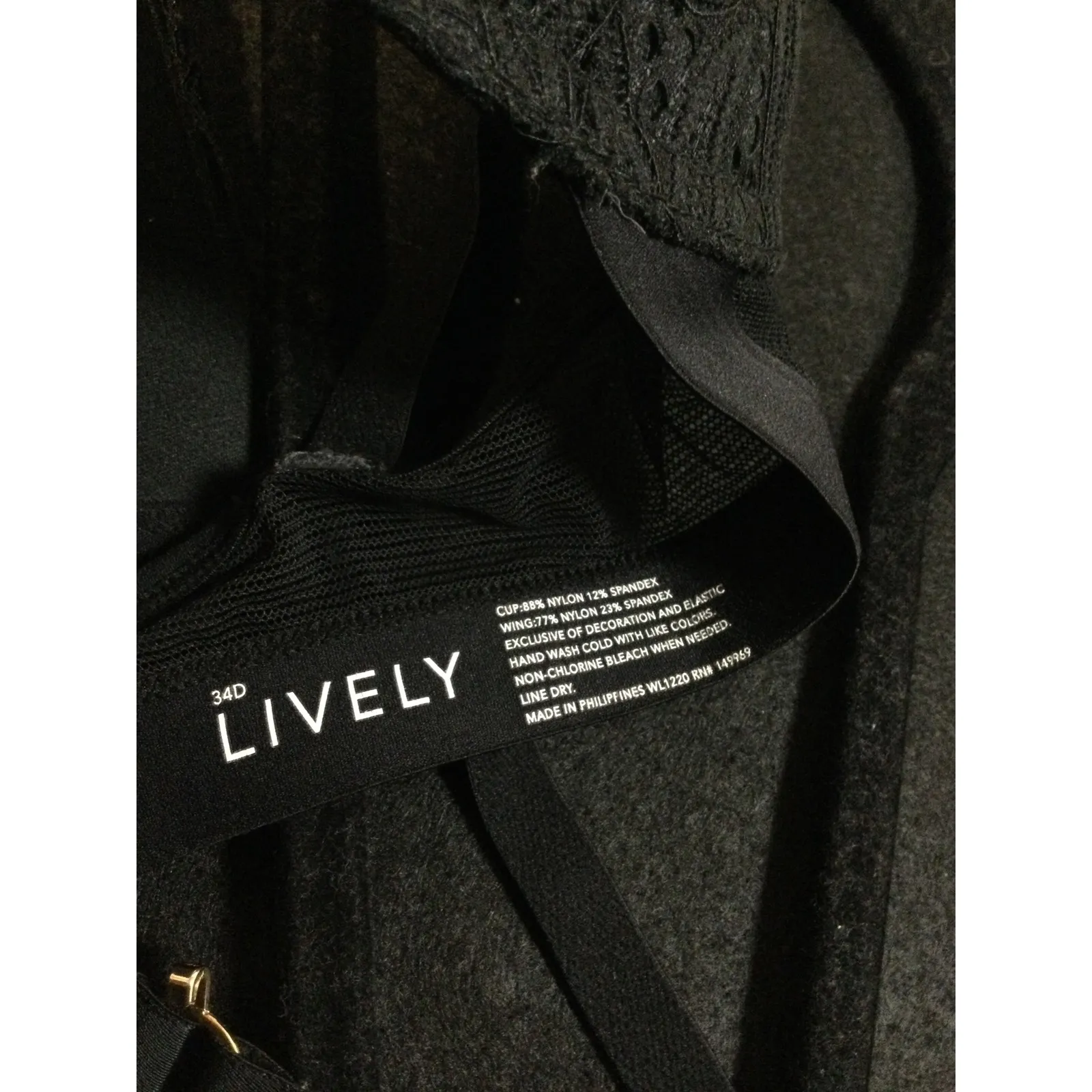 Lively Black Lace Full Coverage Padded Underwire Bra 34D‎ Size undefined - Image 5