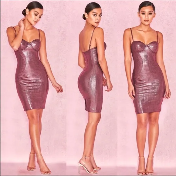 NWT House Of CB Samira Bodycon Metallic Dress Size Small - Image 2