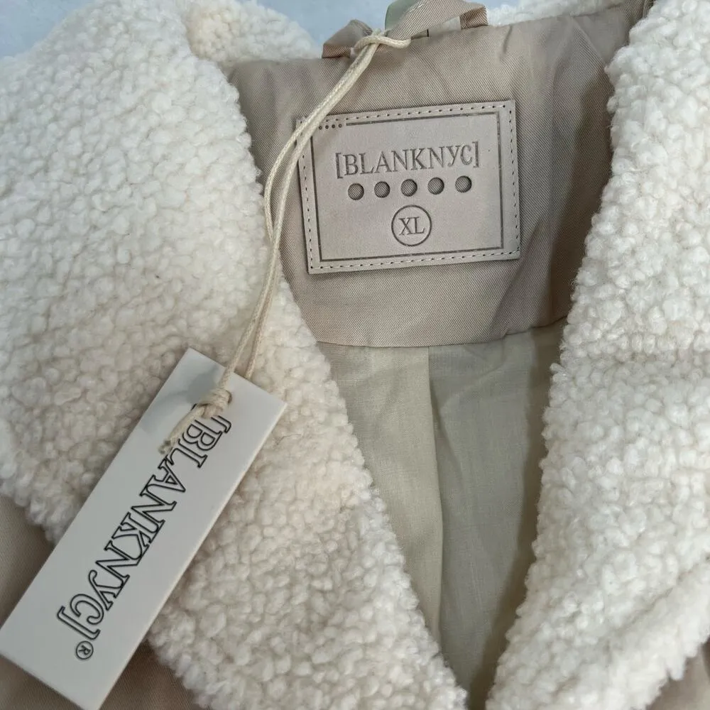 Blank NYC Size XL Faux Fur Trim Snap Front Quilted Puffer Jacket Cream Cozy NWT - Image 10