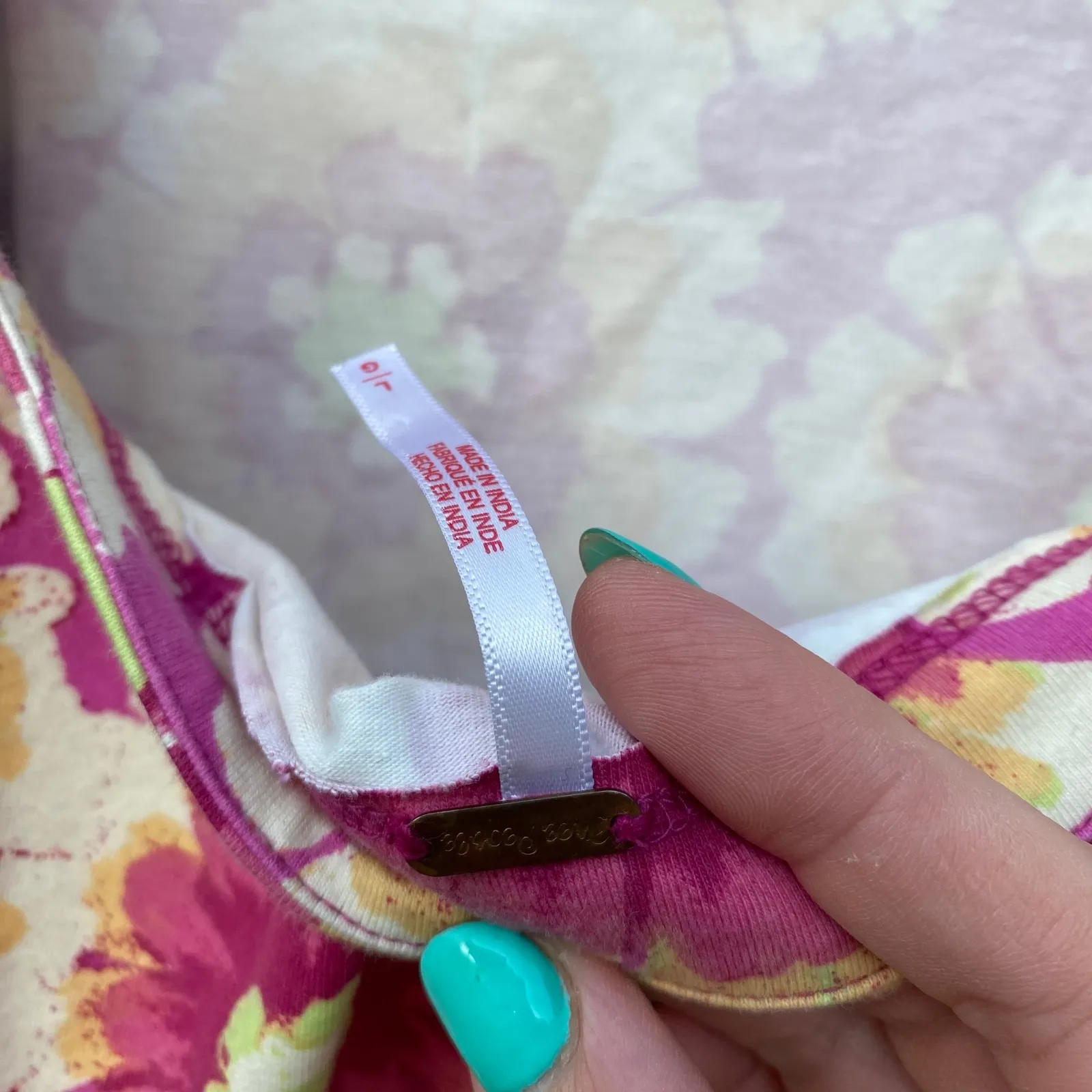 Free People Floral Crop Top Square Neck Criss Cross Back Puff Sleeve L - Image 3