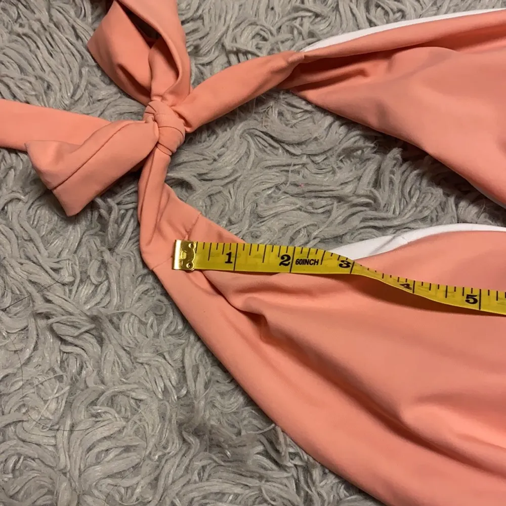 Cupshe Swimsuit Peach Striped Halter Plunge One Piece S Small - Image 8