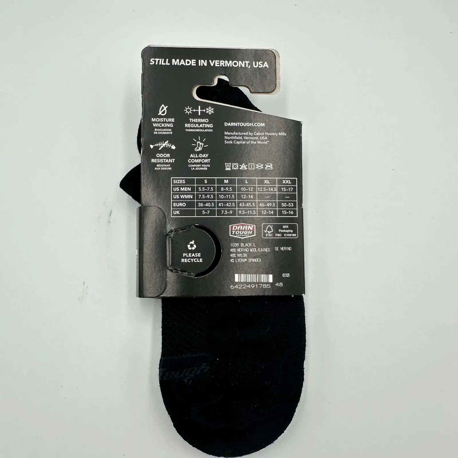 Darn Tough Vermont Run No Show Tab Socks Black Merino Wool Cushion Womens L NWT Size L - Image 4