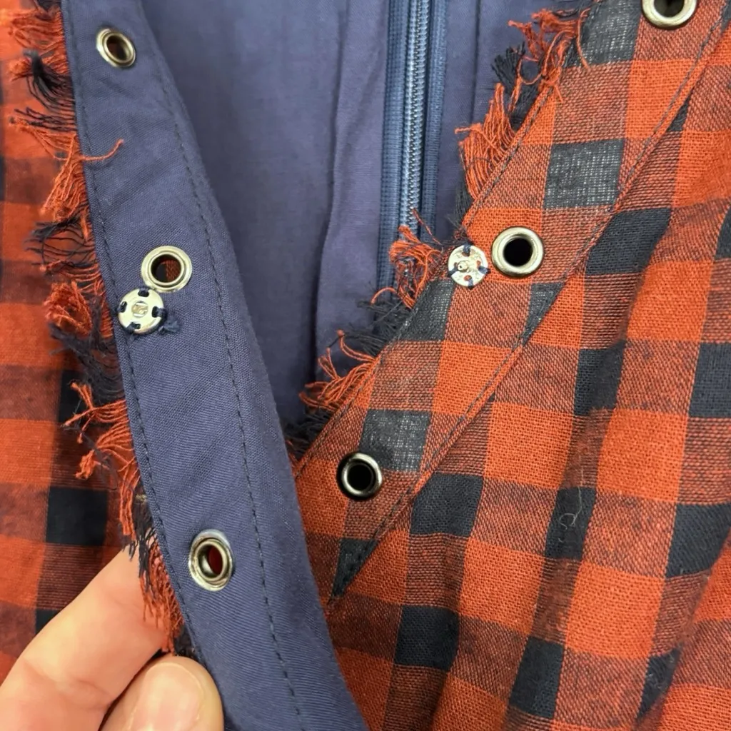 Le Lis Plaid Dark Orange Navy Blue Fit & Flare Western Dress Size Small NWT - Image 8