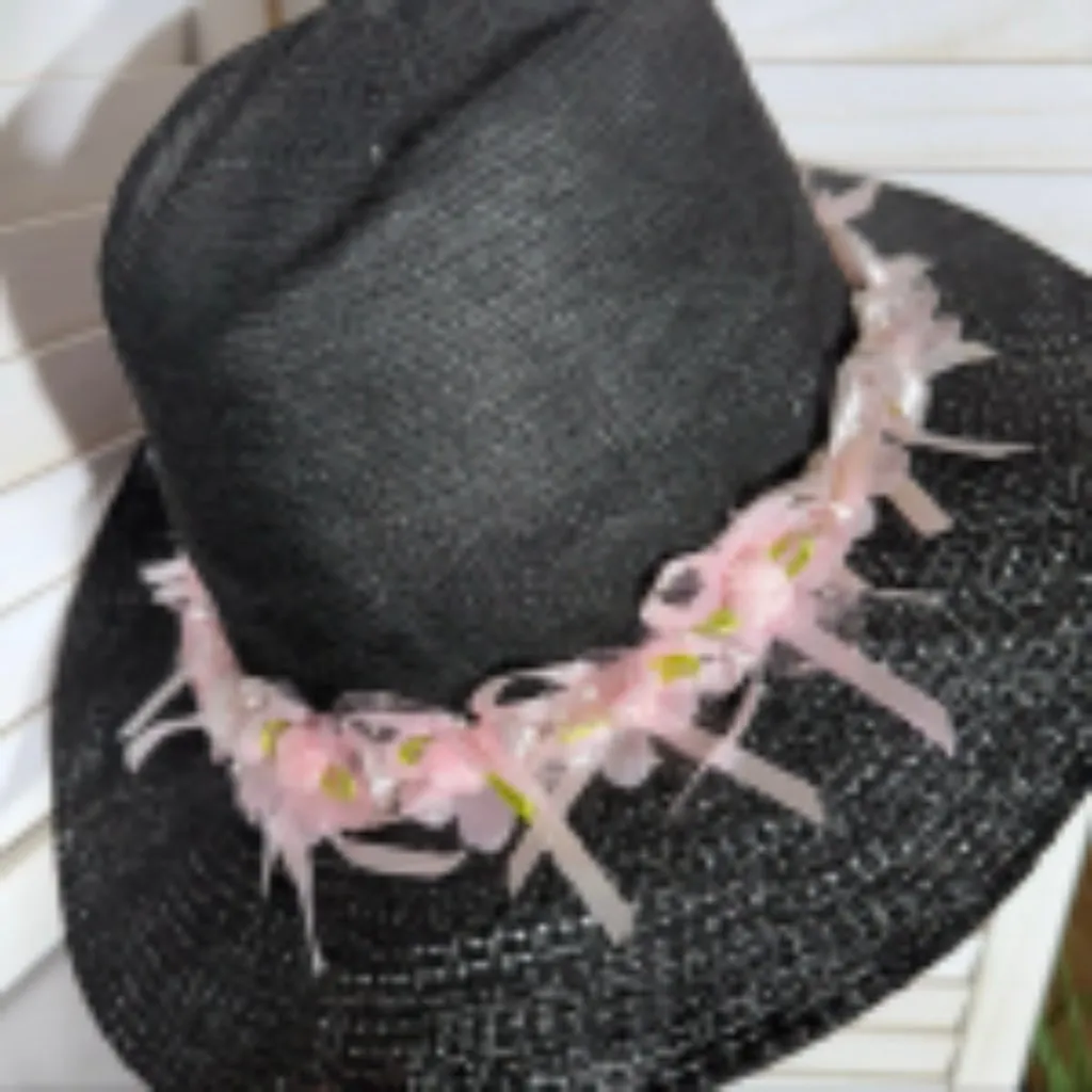 Handcrafted Cowboy Hat Floral Appliqué Ribbon Trim Western Festival Black OS - Image 9