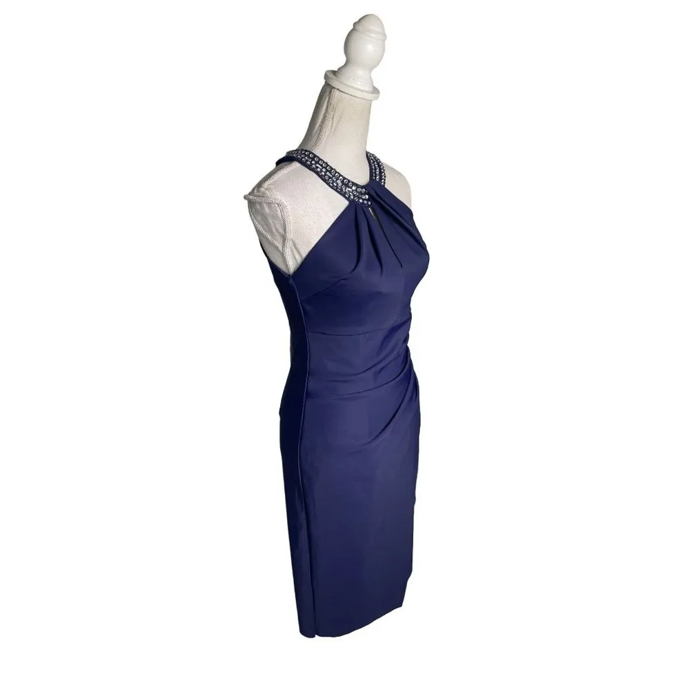 Alex Evenings Embellished Halter Sheath Dress Navy Womens Size 2 Blue - $65  New With Tags - From kelly