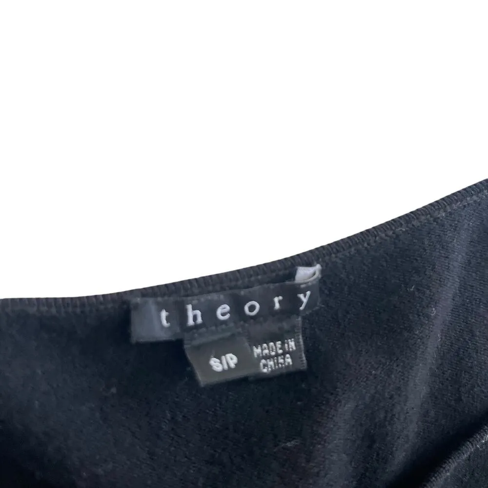 Theory Solid Black Merino Wool Crewneck Short Sleeve Tie Waist Top Size Small - Image 3