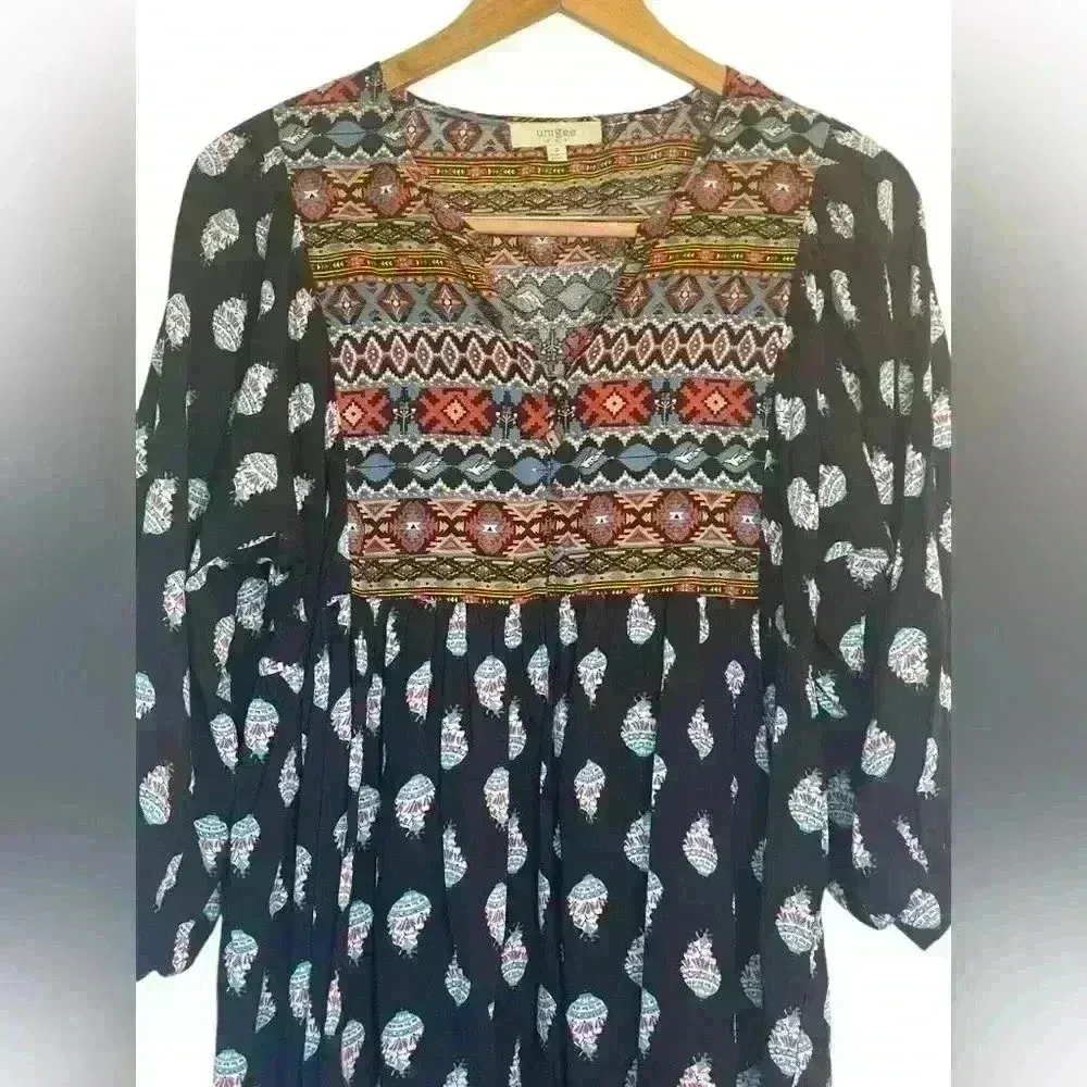 Umgee Southwestern Print Tunic Dress Small Aztec Navajo Boho Fall‎ Lightweight - Image 4