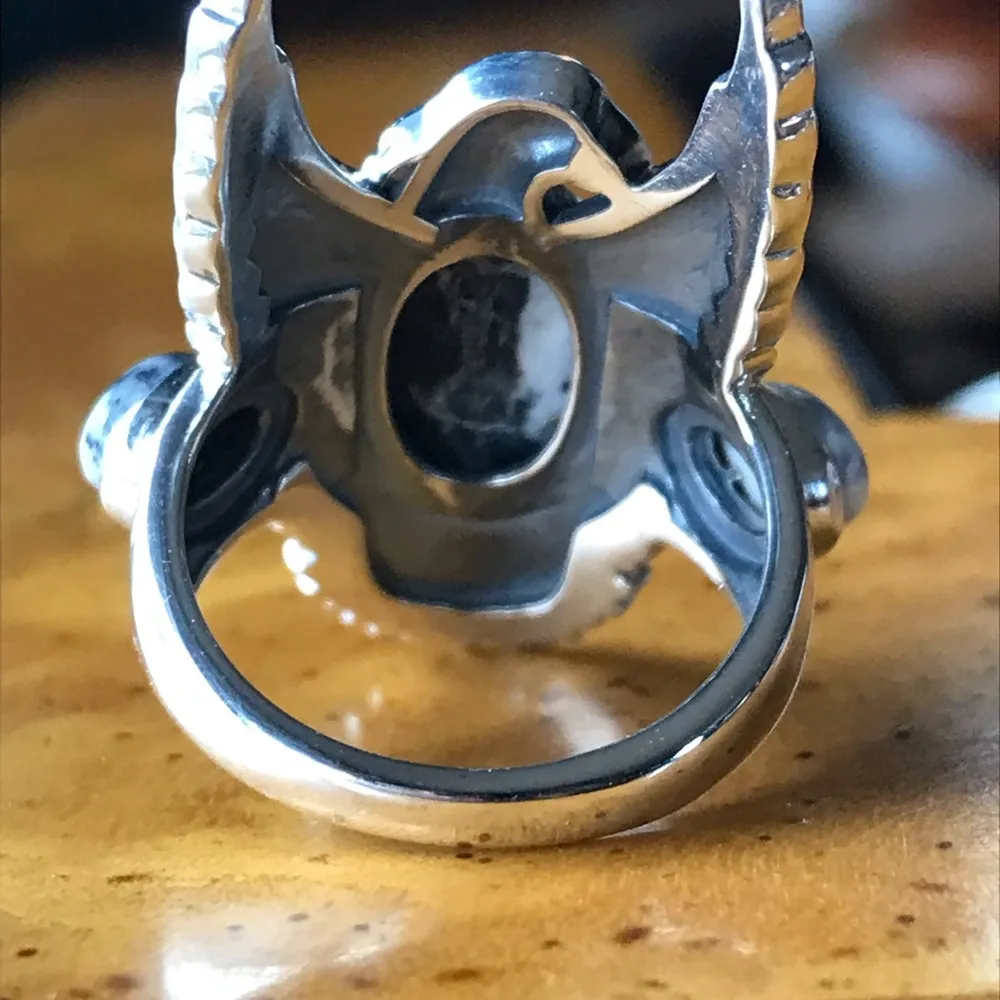 White Buffalo Sterling Silver Eagle Ring - Image 3