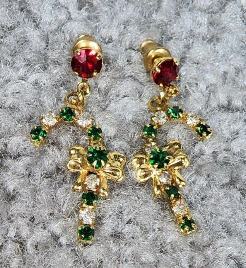 Chatherines Dangle Drop Candy Cane Pierced Post Earrings Christmas Holiday Wear - Image 2