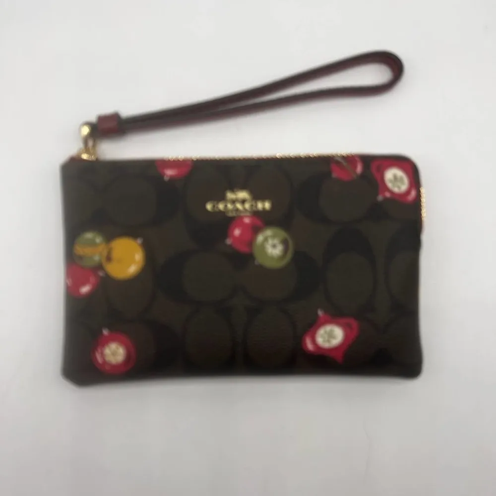 Coach Signature Holiday Ornament Print Wristlet NWT - Image 14