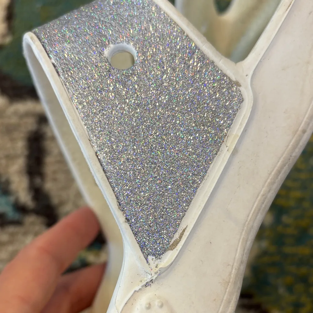 Iconic CROCS Comfort Silver Sparkle Glitter and White  Sandals - Image 8