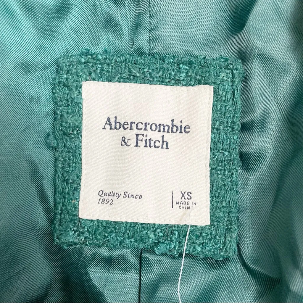 NWT Abercrombie & Fitch Green Cropped Tweed Blazer Jacket Size XS Single Button - Image 12