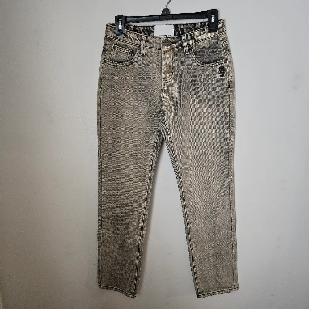 One Teaspoon Truckers Denim Jeans Mid Waist Straight Leg Rust Burnt Orange Brown - Image 12