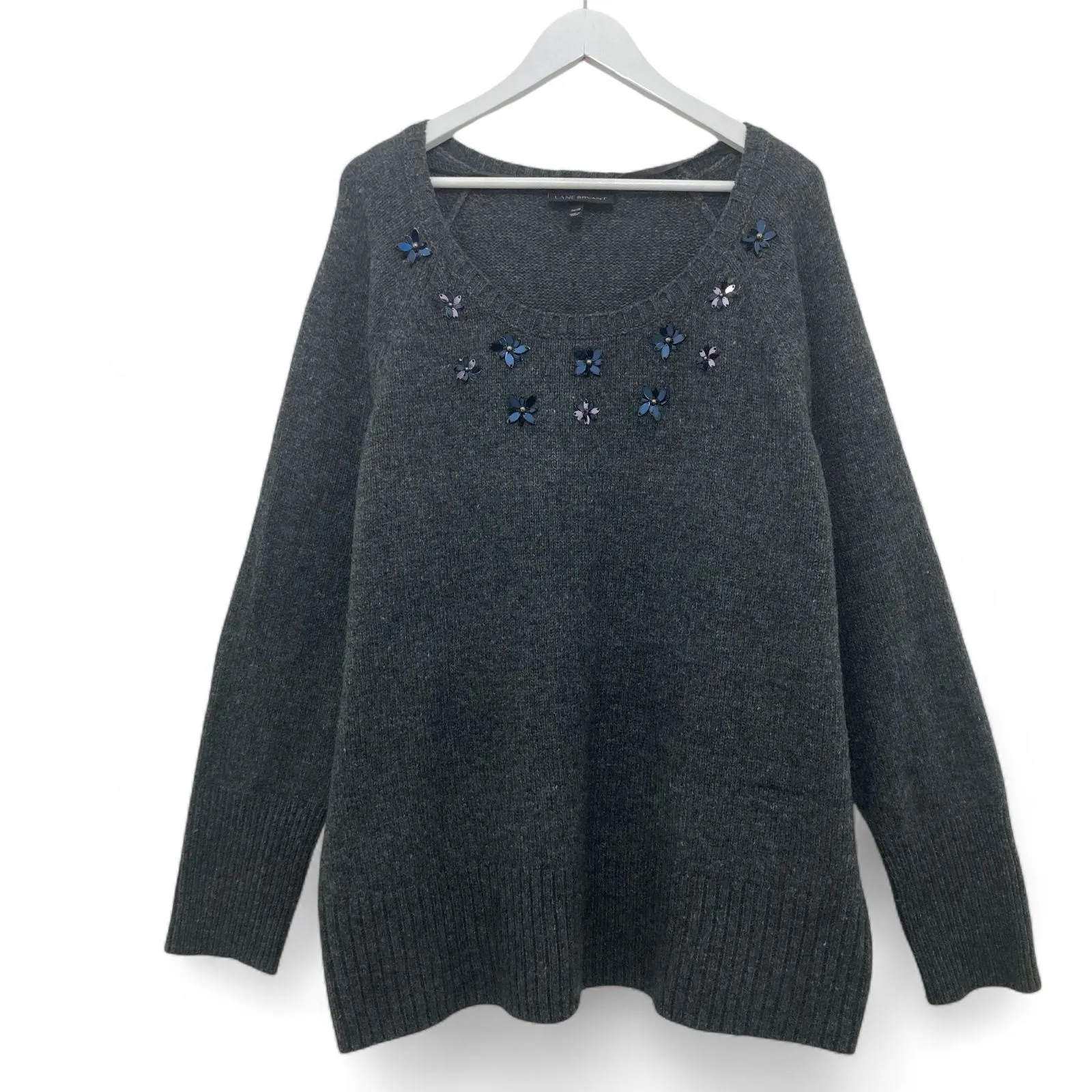 Share Lane Bryant Jeweled Floral Knit Sweater 26/28 Charcoal Gray Wool Blend - Image 2