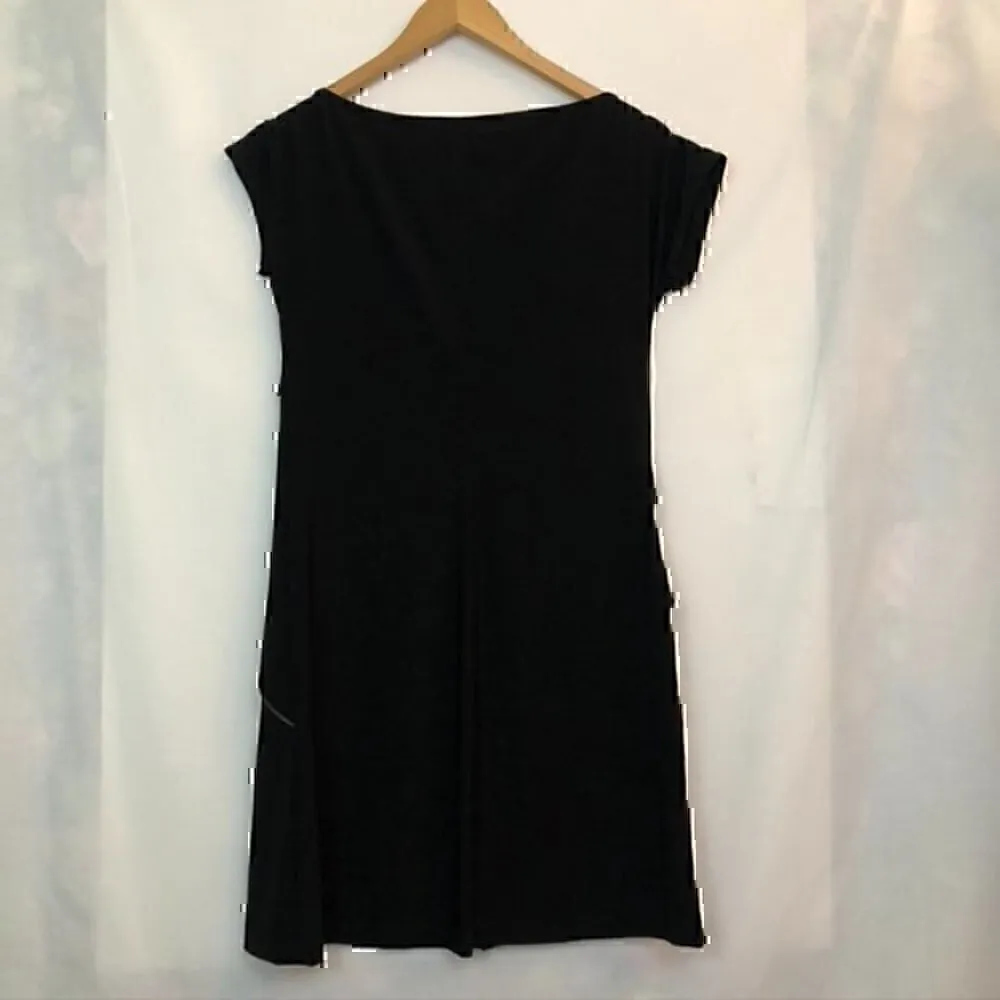 Solid Black Asymmetrical Zip Zipper Polyester Cap Sleeve Tunic or Mini Dress ? Size XS - Image 3