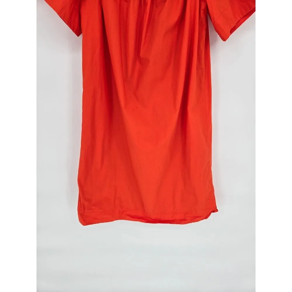 J. Crew Women Off The Shoulder Orange Cotton Babydoll Smocked Dress Size 2 - Image 6