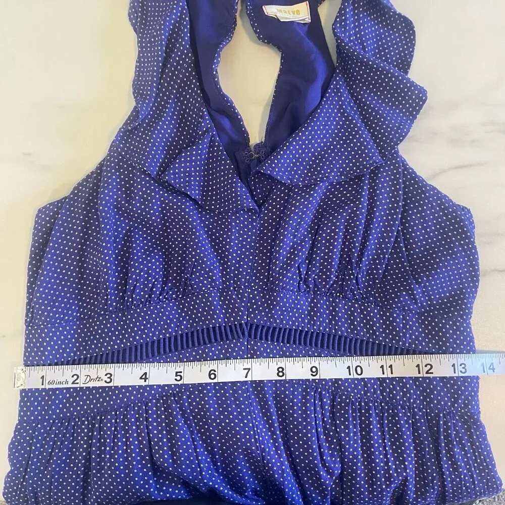 Anthropologie Maeve Justine Blue‎ Polka Dot Wide Leg Jumpsuit Size 0P Preppy - Image 10