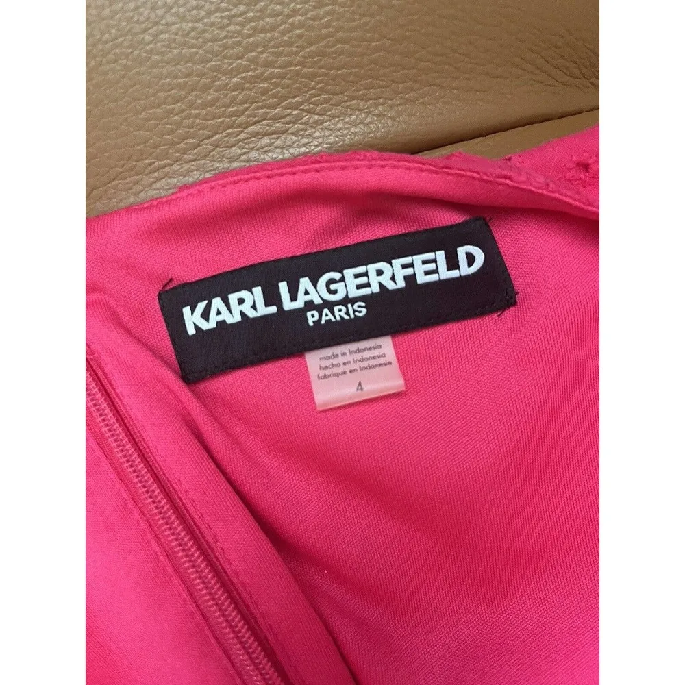 Karl Lagerfeld Pink Crochet Eyelet Lace Knee Length Sheath Dress Size 4 - Image 6