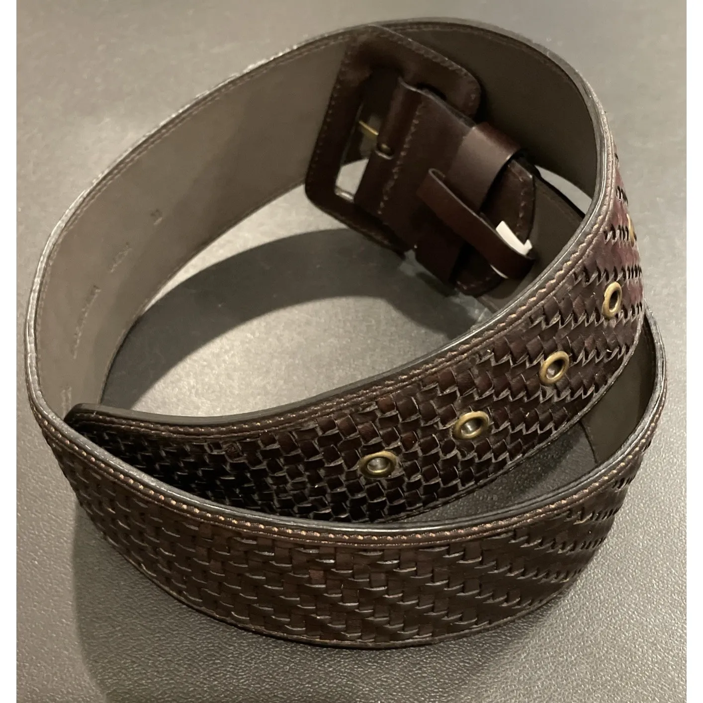 Banana Republic Womens Medium Wide Brown Woven Braided‎ Leather Belt Boho Preppy - Image 2