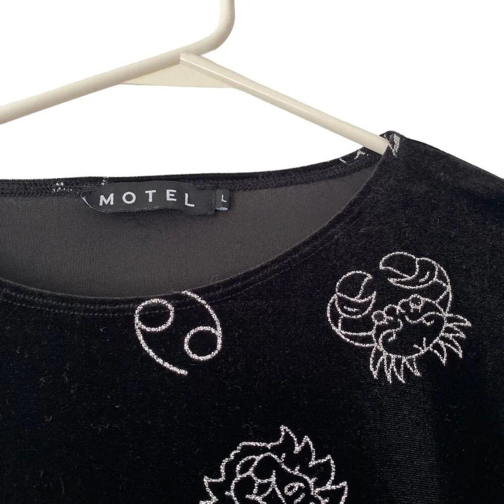 Motel Black Velvet Astrology Silver Glitter Stretchy Bodysuit size large - Image 5