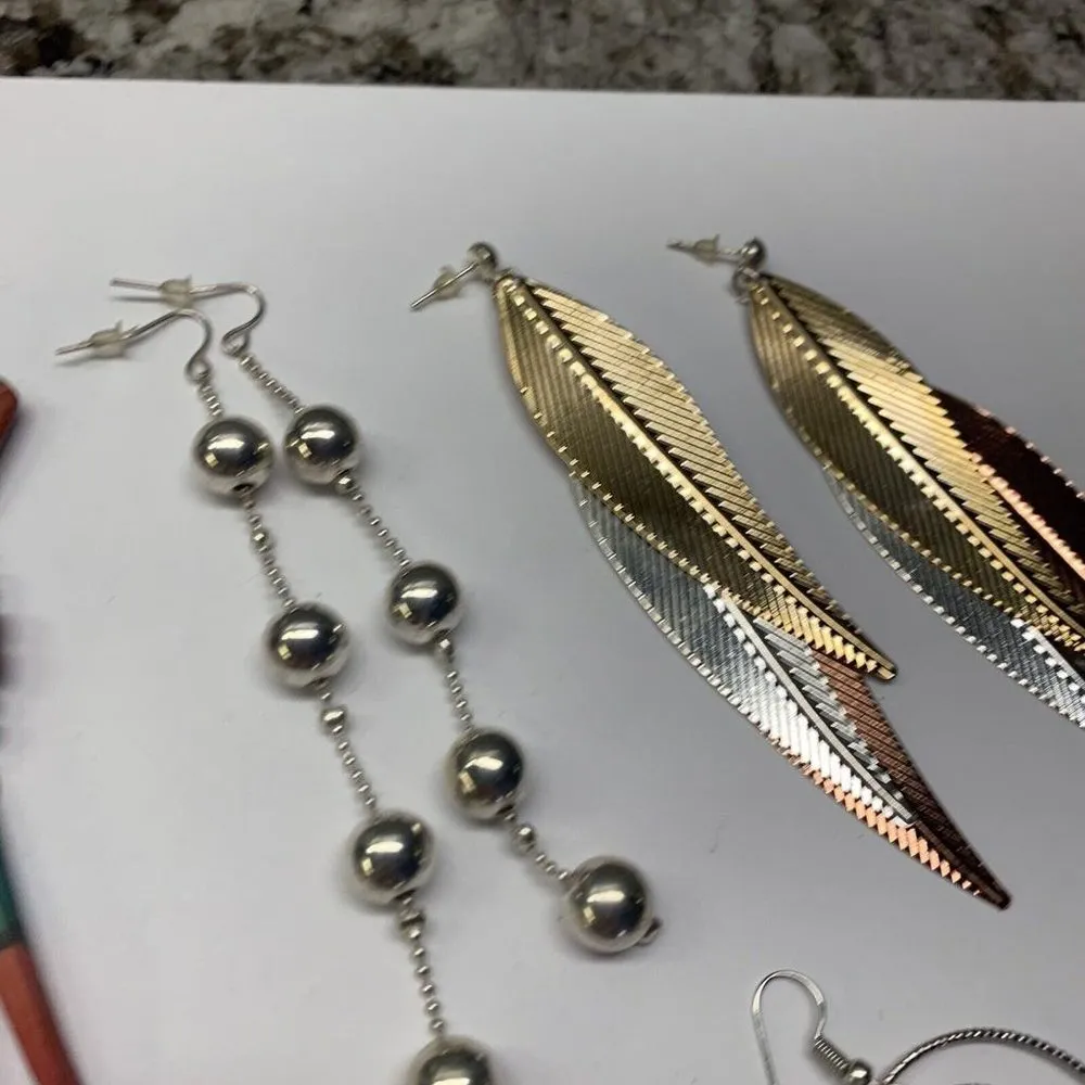 Lot Of 5 Large Statement Costume Earrings Pierced Dangle Mixed Lot! - Image 4