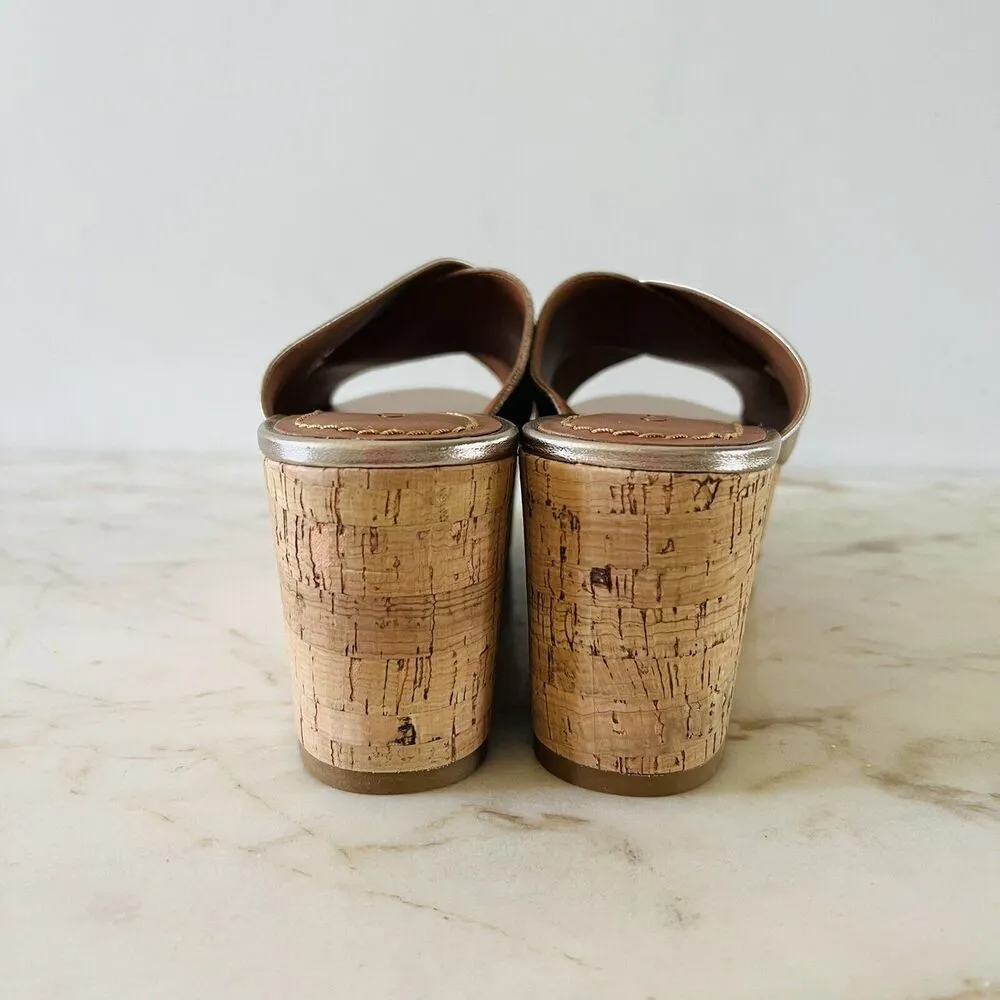 COACH Gold Brown Logo Wedge Heel Platform Slide Sandals - US 9.5 - Image 7