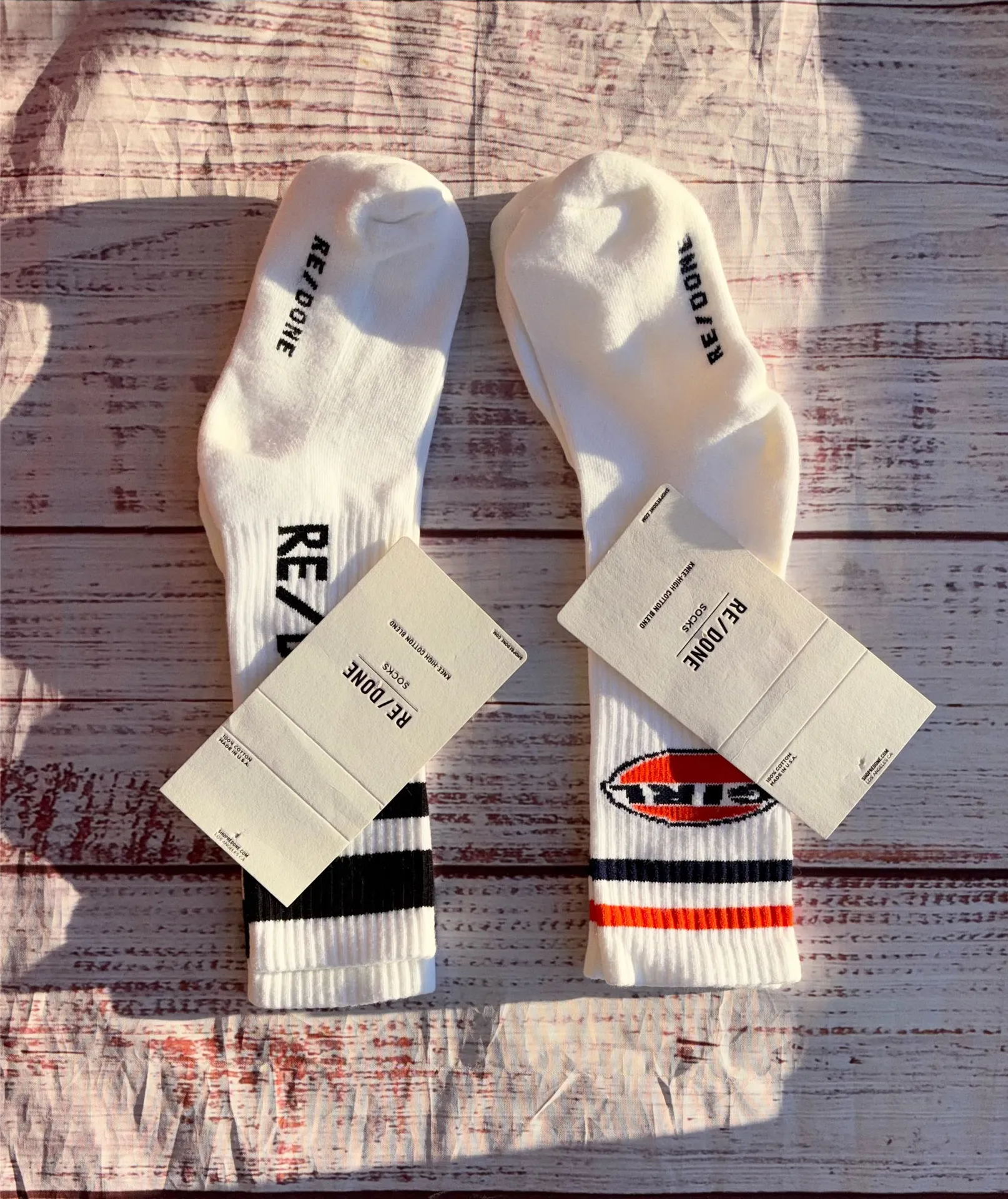 NEW Re/done logo knee socks white & black striped - Image 5
