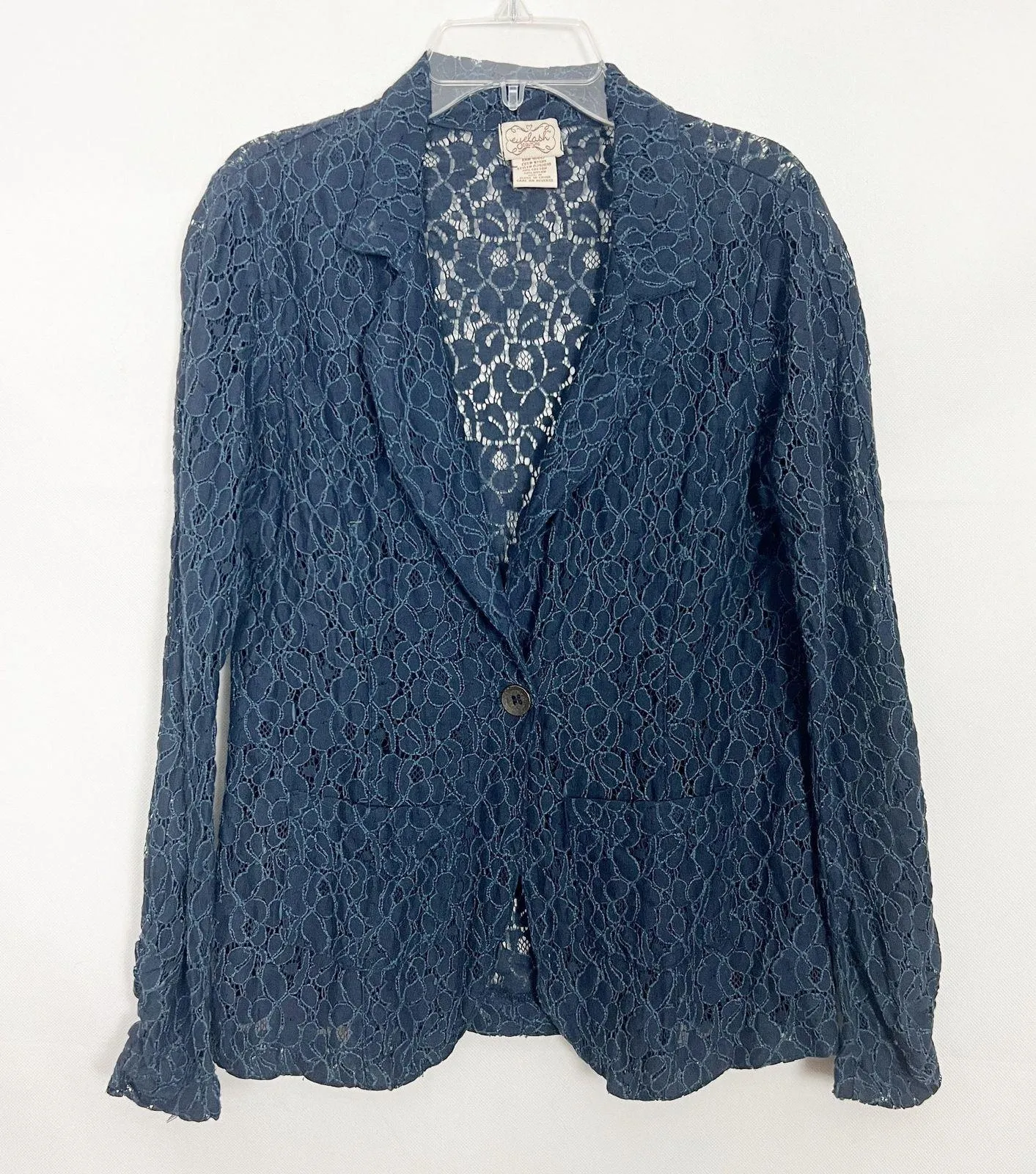 Eyelash Couture Lace Button Front Long Sleeve Blue Blazer Size XS/S - Image 1