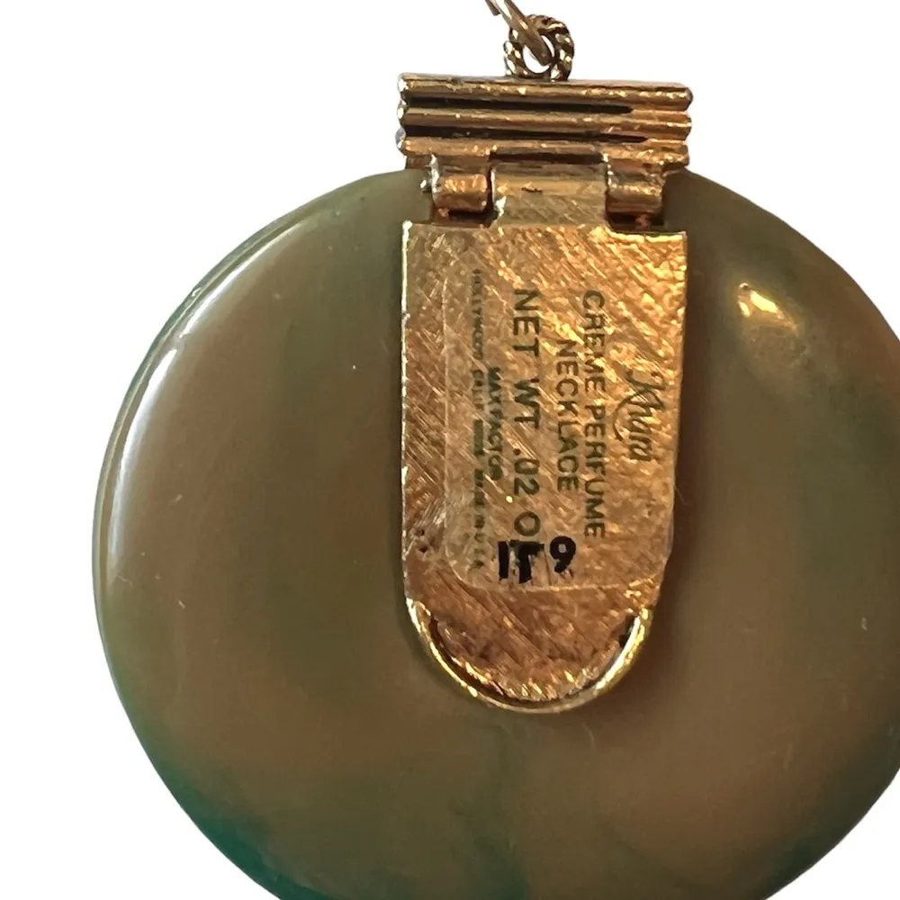 Vintage Perfume Pendant Khara by Max Factor Green Gold Solid Perfume Inside - Image 3